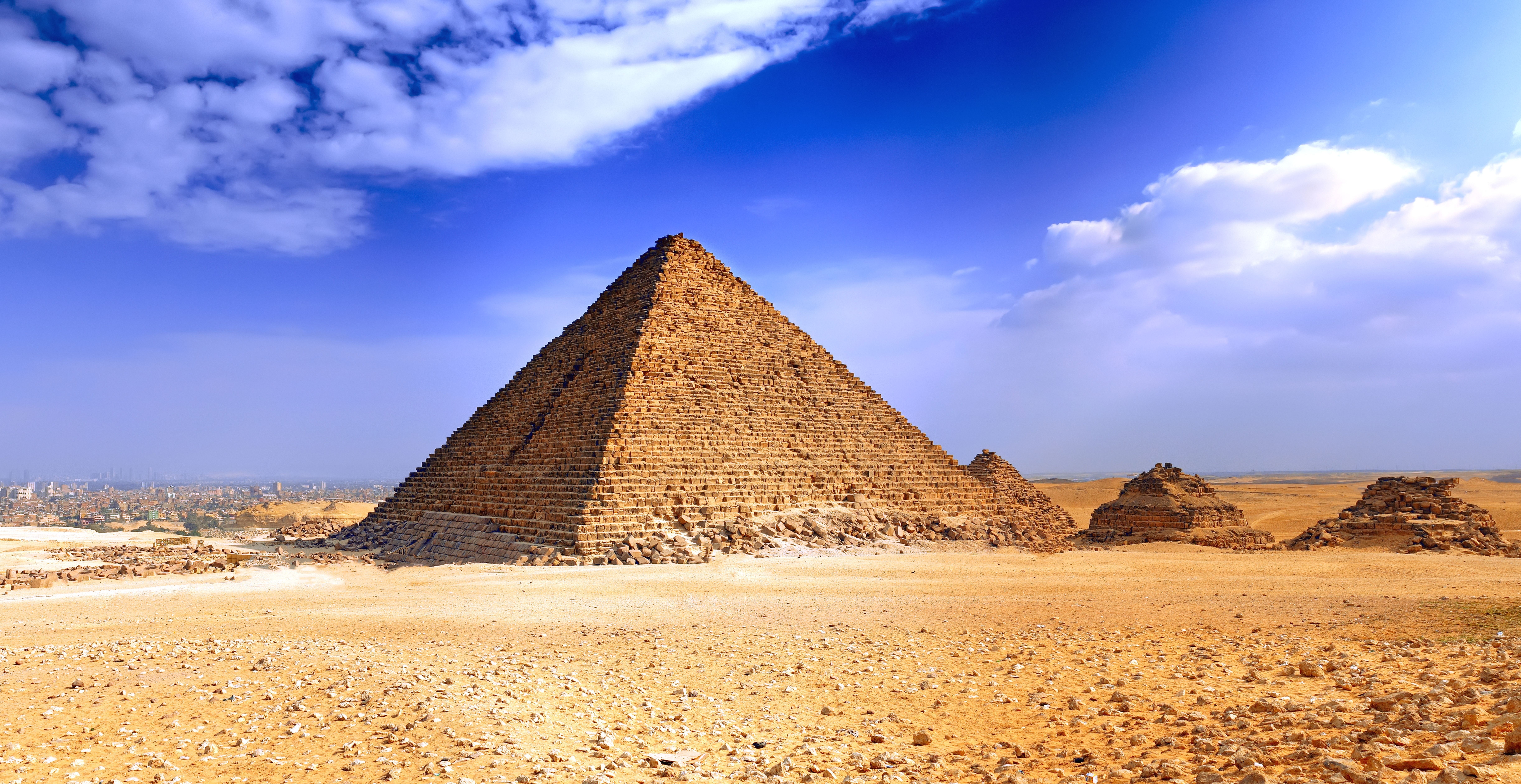 Pyramid Desert Clouds Landscape Pyramids Of Giza Egypt 9772x5040
