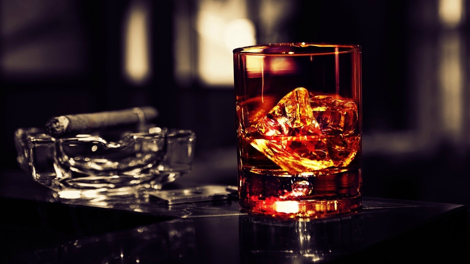 Glass Drink Alcohol Ice Cubes Cigars Smoking Drinking Glass Whiskey Whisky Whisky Glass 1920x1080