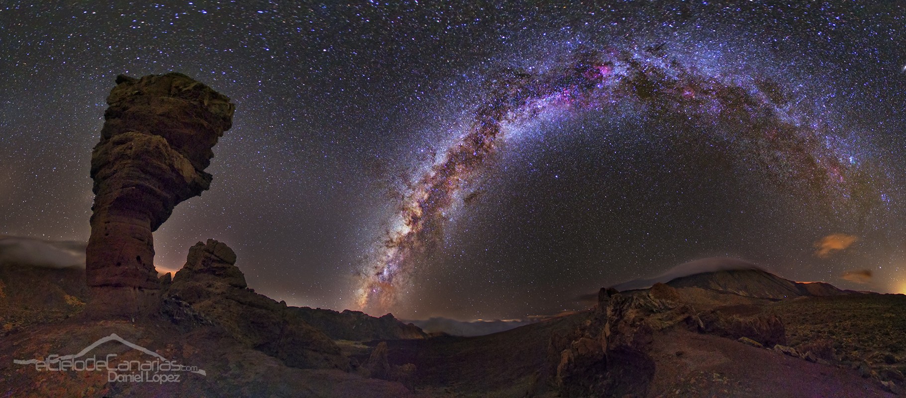 Sky Stars Desert Landscape Rock Formation Night Milky Way Canary Islands 1821x800
