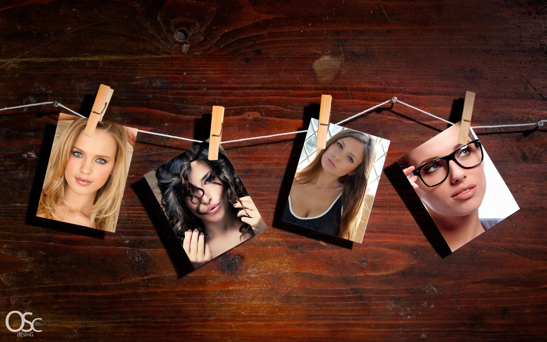 Collage Women Model Face Clothespin Women With Glasses Wood 1920x1200