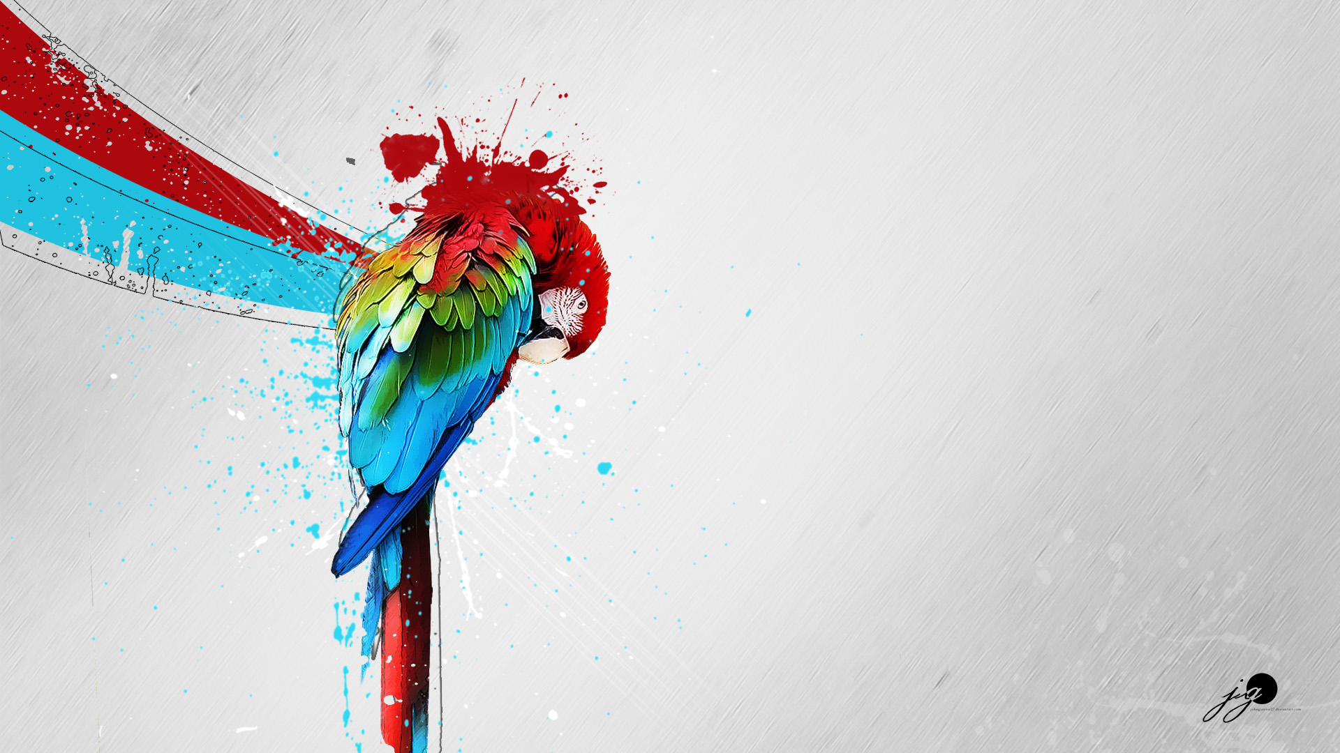 Artwork Parrot Paint Splatter Macaws Simple Background Animals Colorful Abstract Digital Art 1920x1080