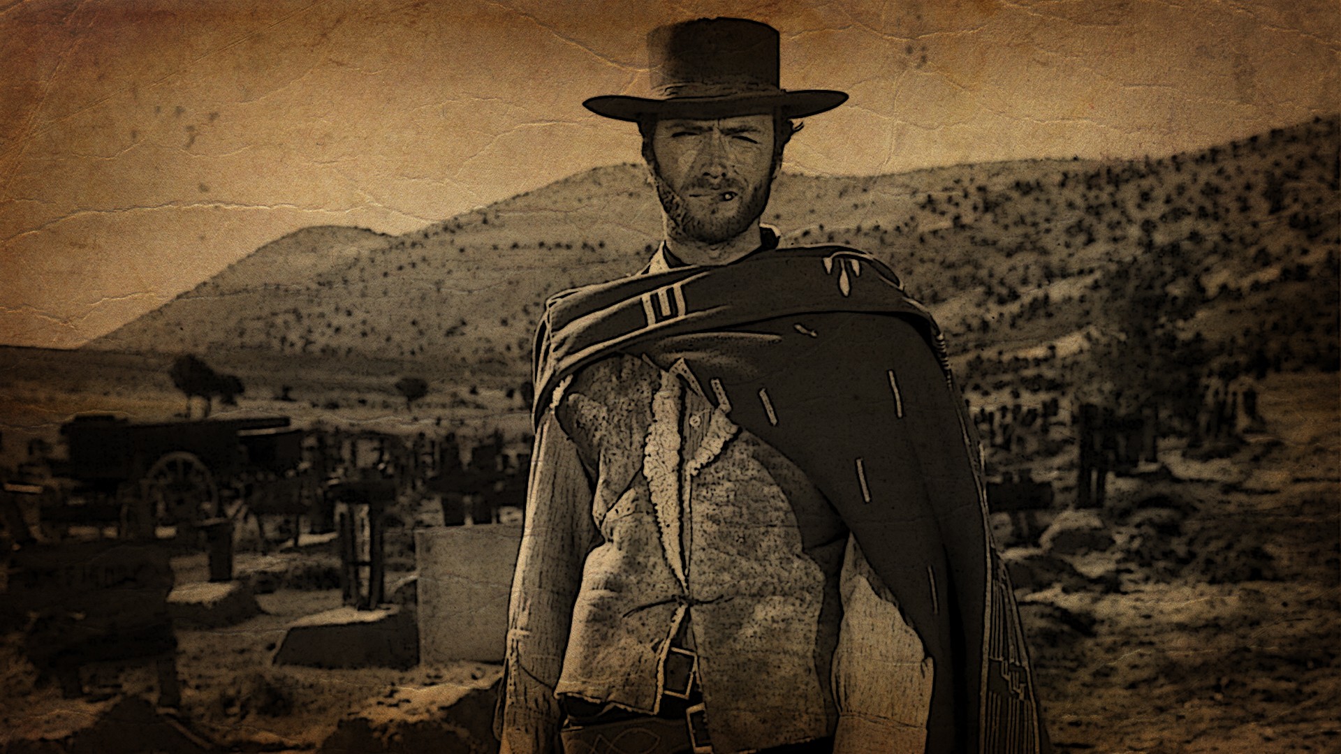 Clint Eastwood Western Sepia Cowboys Movies 1920x1080