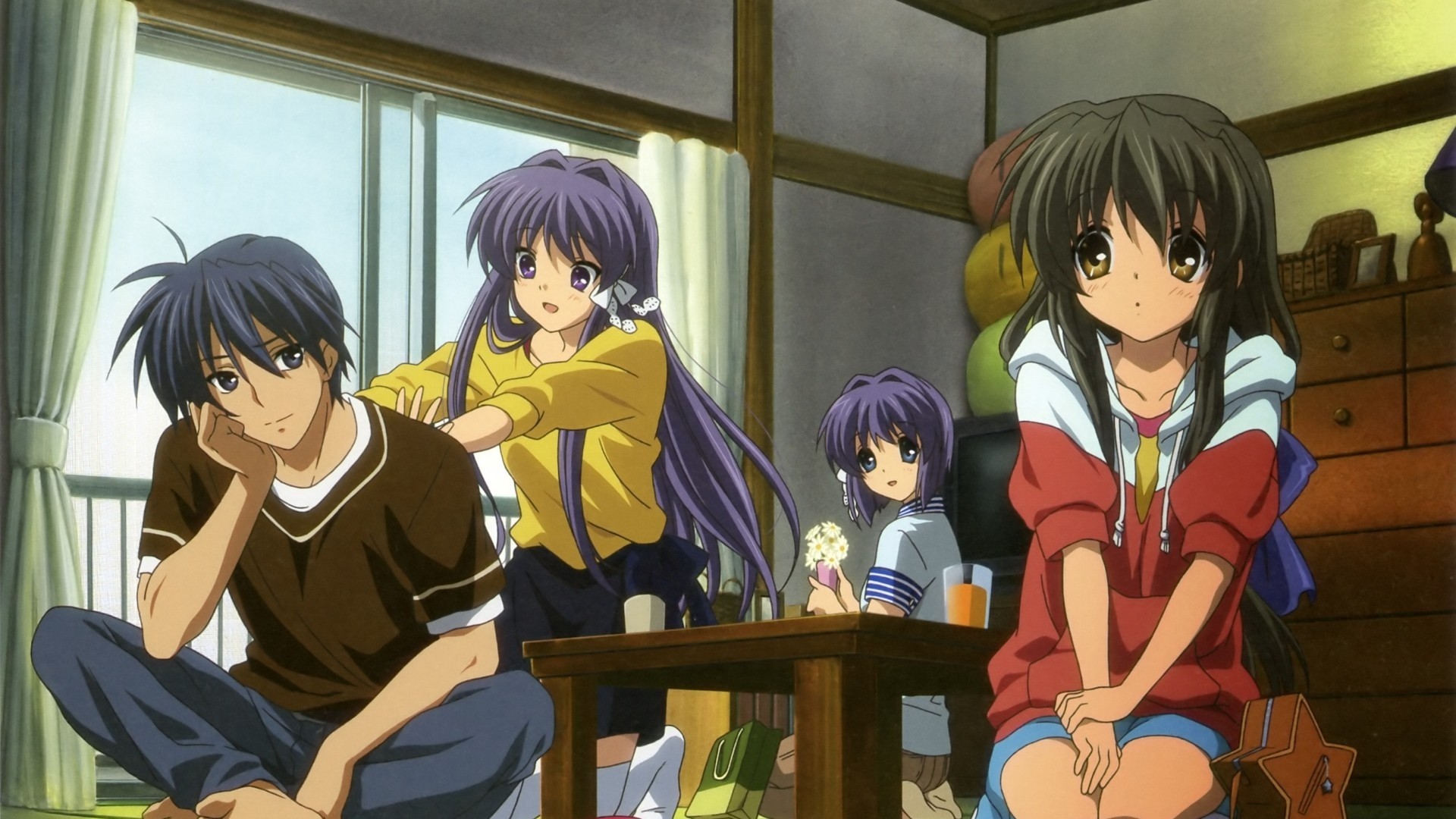 Clannad Anime Okazaki Tomoya Fujibayashi Kyou Fujibayashi Ryou Ibuki Fuko Anime Girls 1920x1080