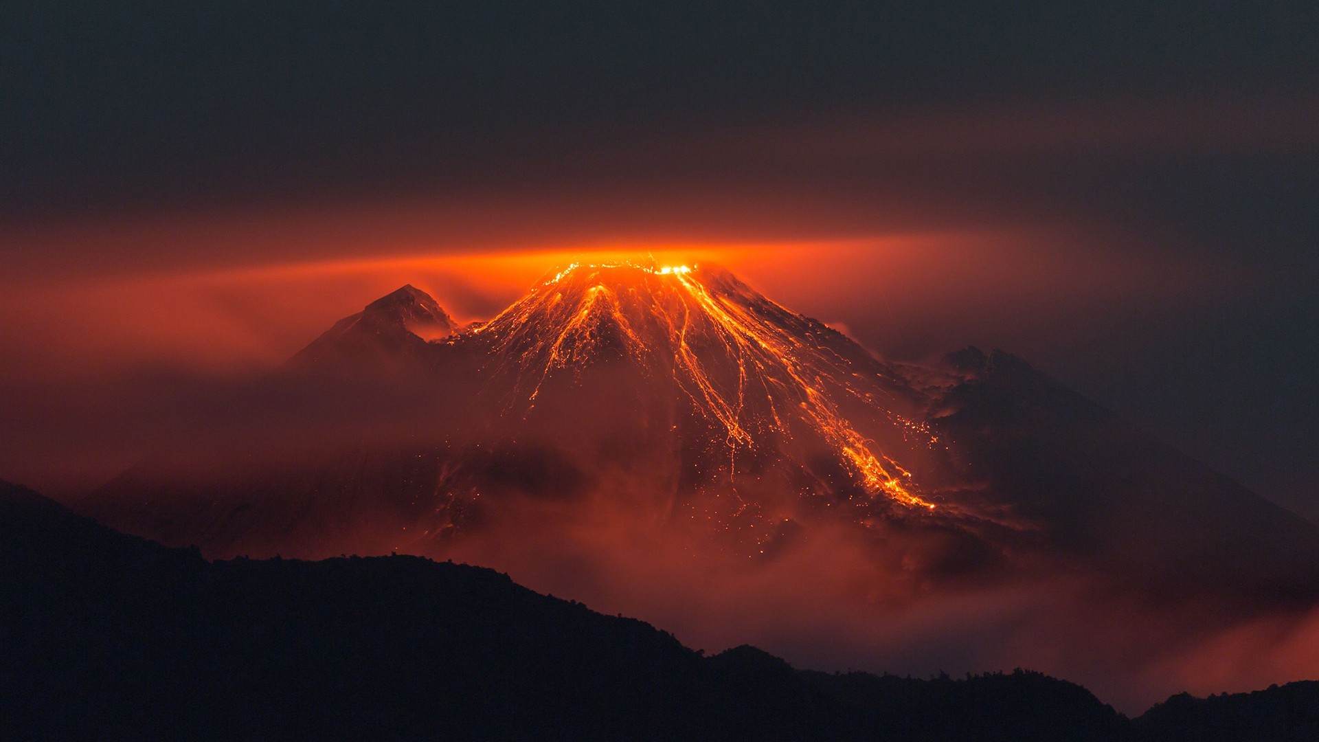 Volcano Orange Nature Landscape Lava Night Volcanic Eruption Ecuador Mountains Red Photography 1920x1080