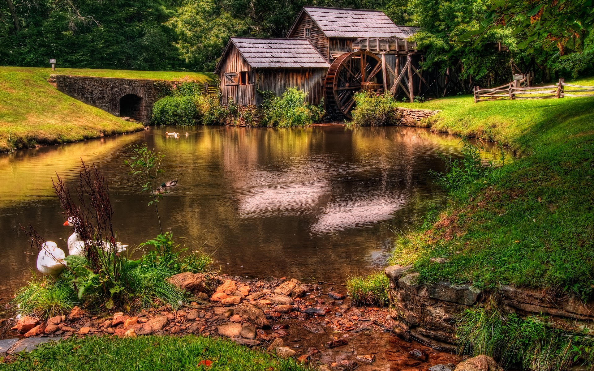 Landscape Watermills Pond HDR Wood House 1920x1200