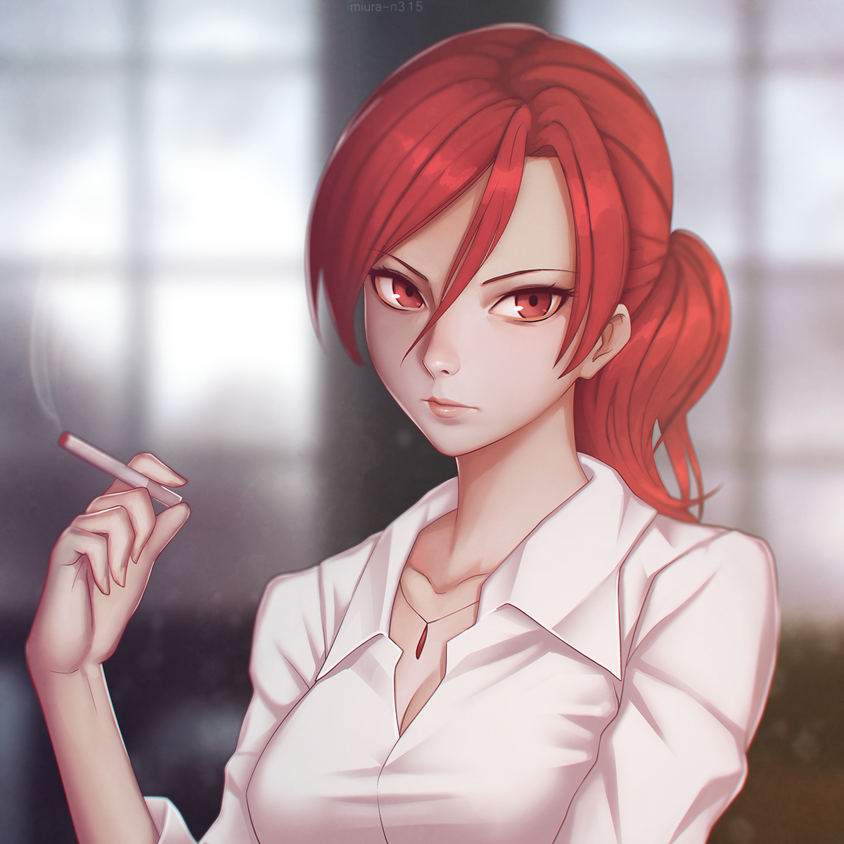 Anime Anime Girls Long Hair Redhead Red Eyes Smoking Aozaki Touko Kara No Kyoukai 1200x1200