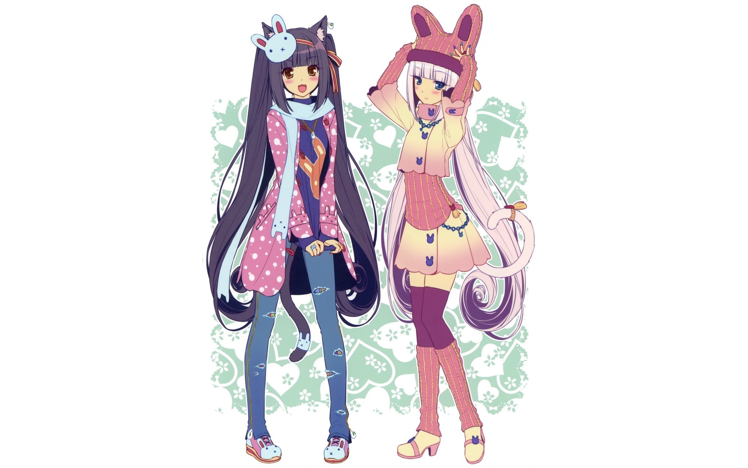 Anime Girls Sayori Nekomimi Neko Para Vanilla Neko Para Chocolat Neko Para Cat Girl White Background 2560x1600