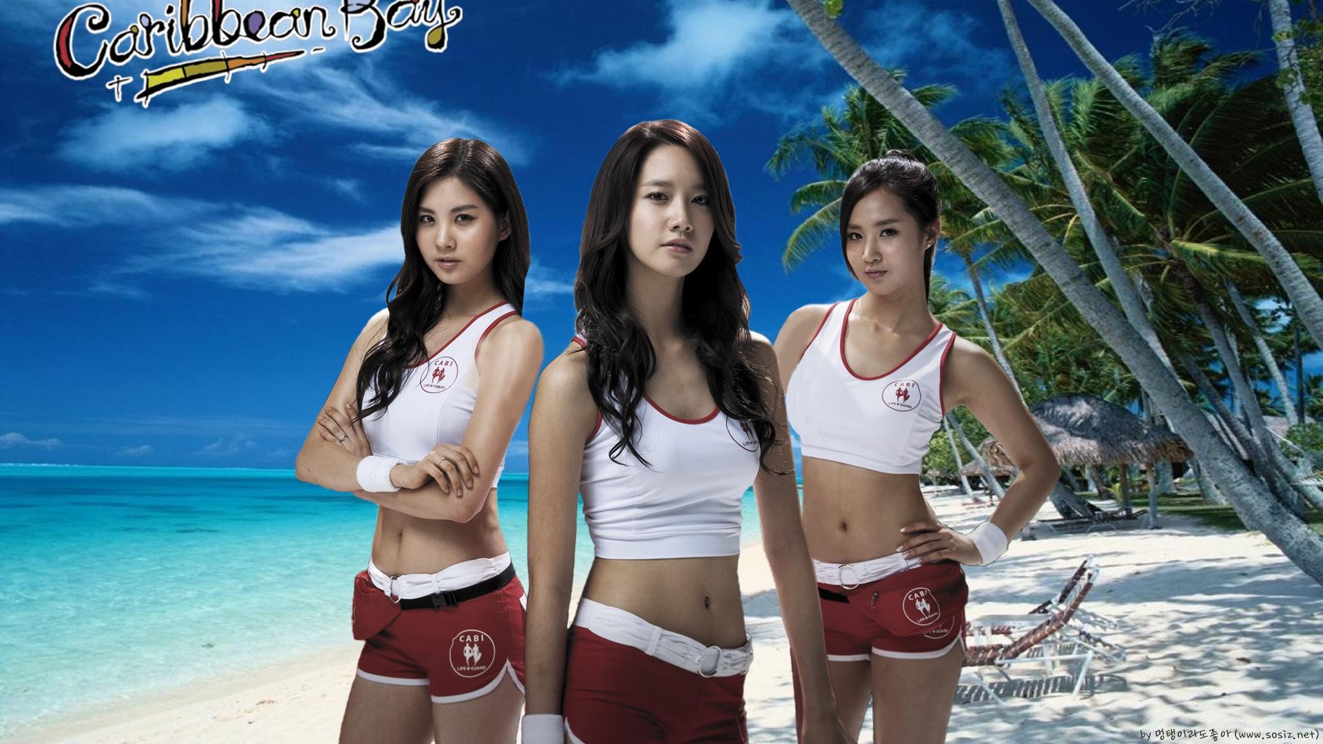 Asian SNSD Girls Generation Musician Singer Seohyun Yoona Kwon Yuri Beach Sand Korean Women Looking  1920x1080