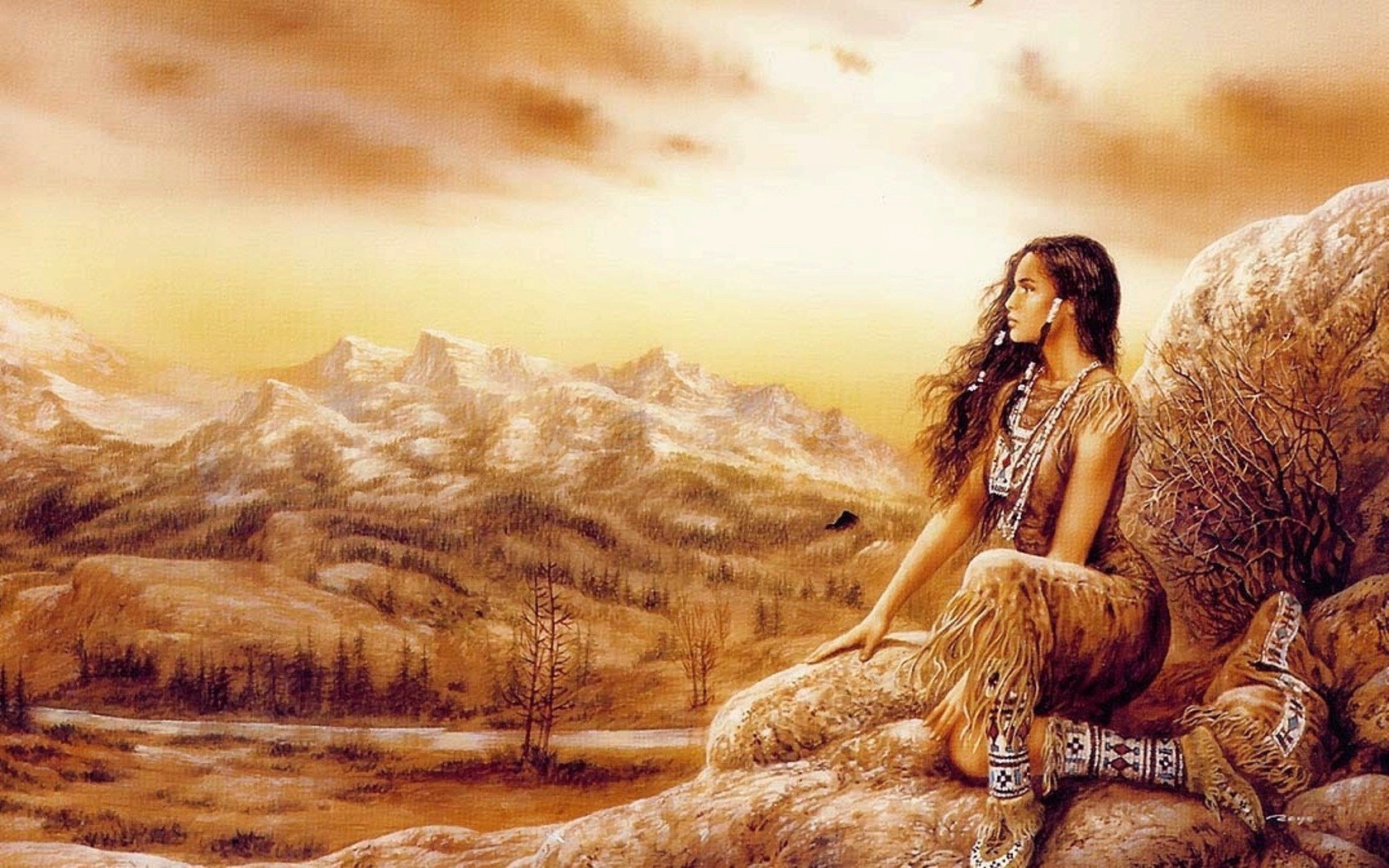 Luis Royo Fantasy Girl Landscape Native Americans 1680x1050