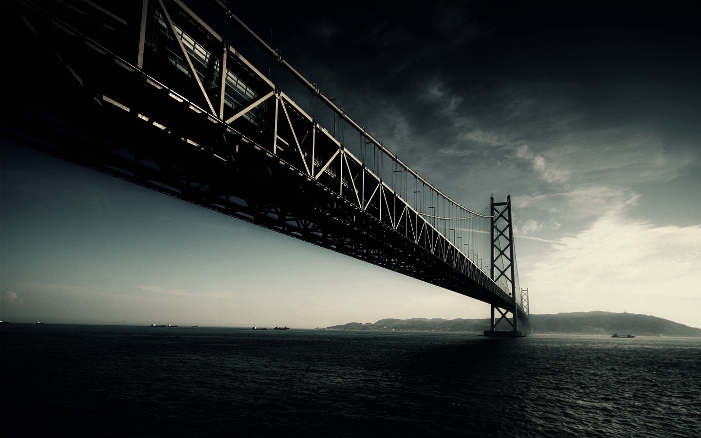 Bridge Dark Sea Akashi Kaiky Bridge Suspension Bridge 1440x900