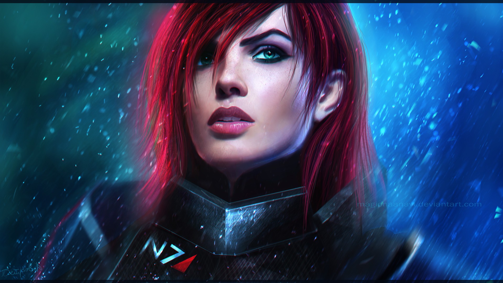 Realistic Mass Effect Mass Effect 3 MagicnaAnavi Artwork Commander Shepard Jane Shepard N7 1920x1080