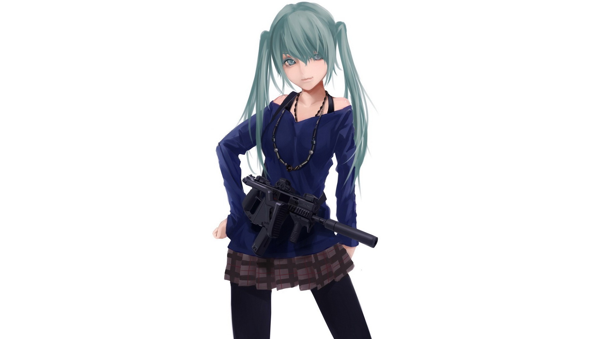 Anime Anime Girls Gun Vocaloid Hatsune Miku Kriss Vector White Background Weapon 1920x1080