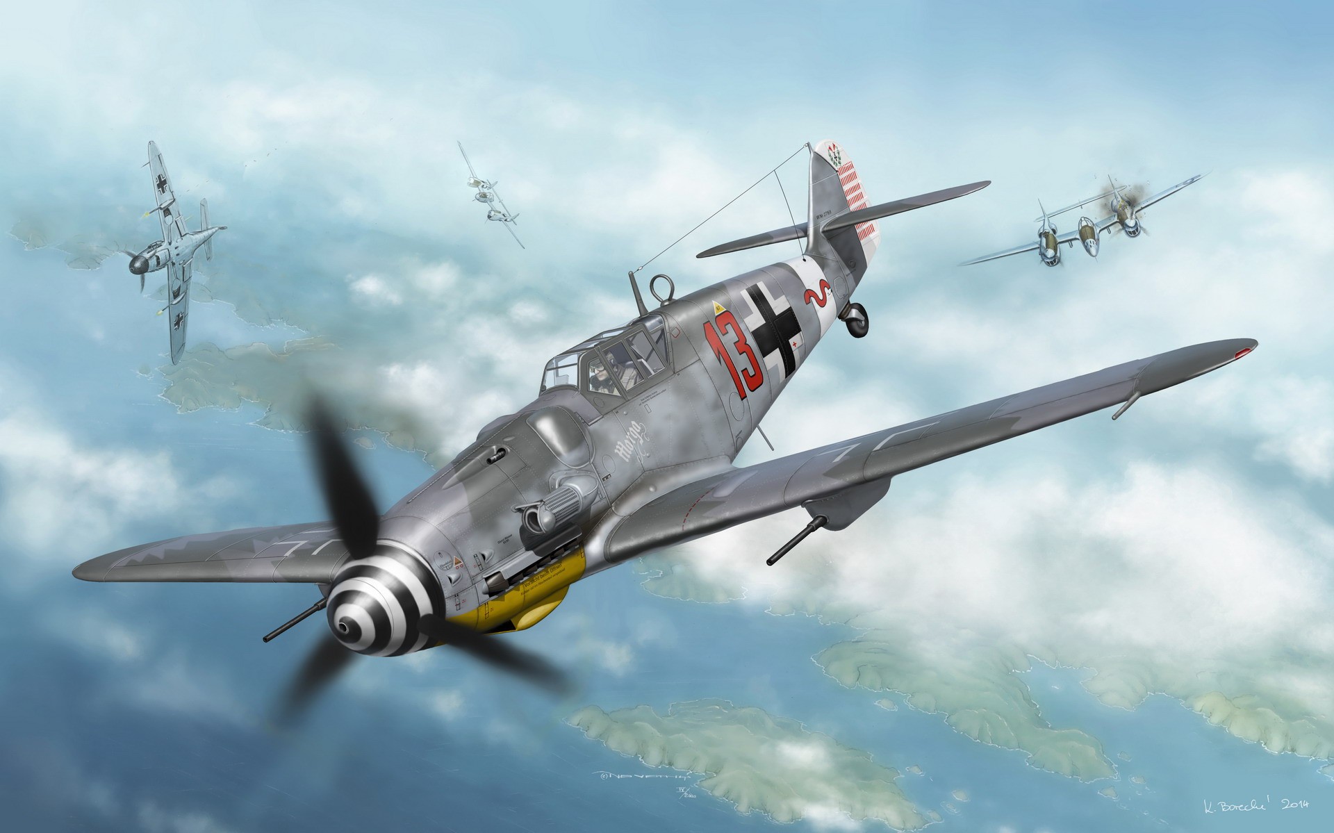 Messerschmitt Messerschmitt Bf 109 Luftwaffe Artwork Military Aircraft World War Ii Germany Warbird 1920x1199