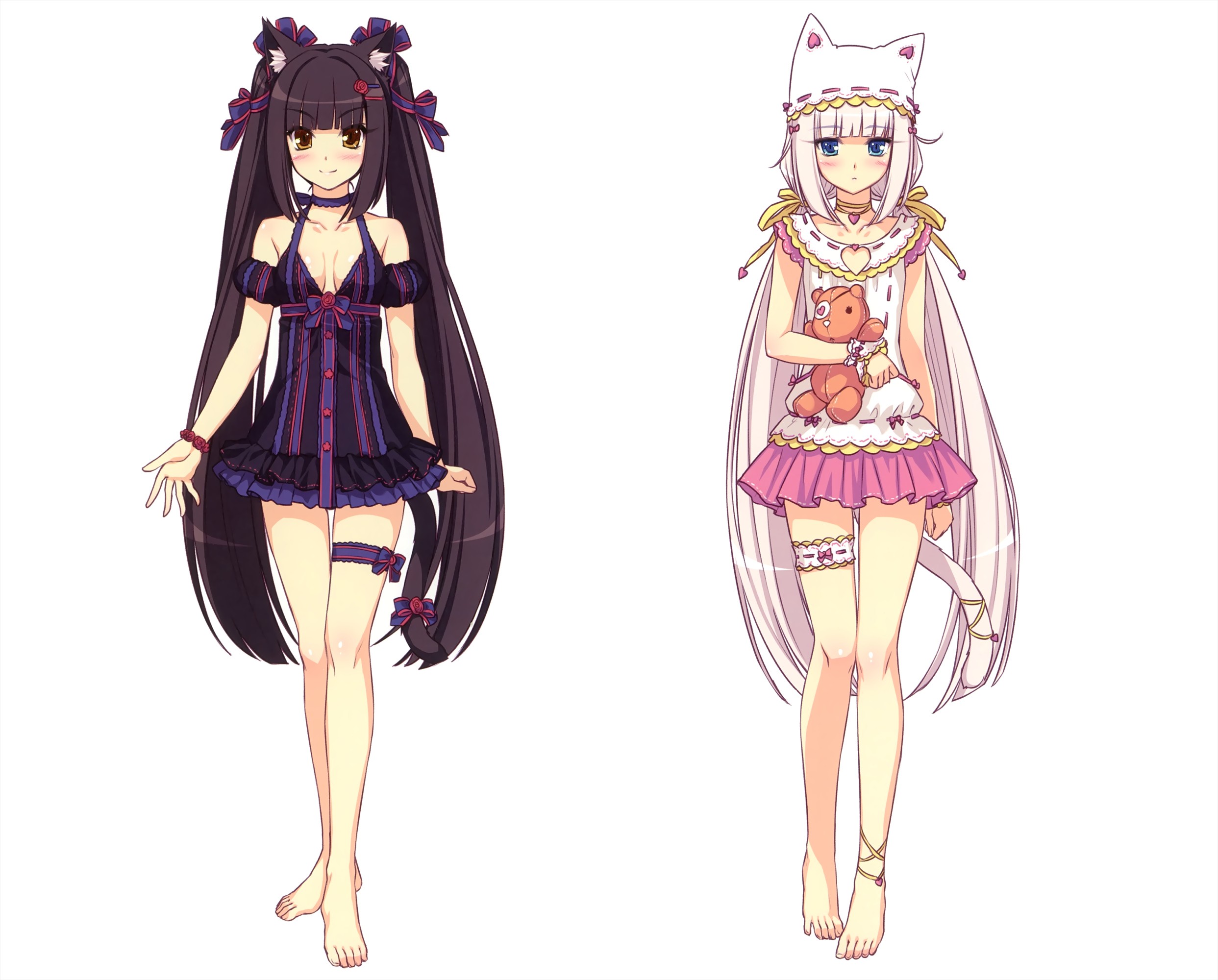 Anime Girls Chocolat Neko Para Vanilla Neko Para Neko Para Long Hair Bangs Twintails Brunette White  2485x2000