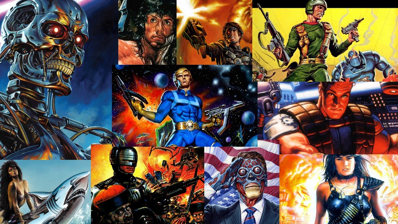 1980s RoboCop Rambo Terminator Space Collage Movies Star Wars Shadows Of The Empire 1366x768