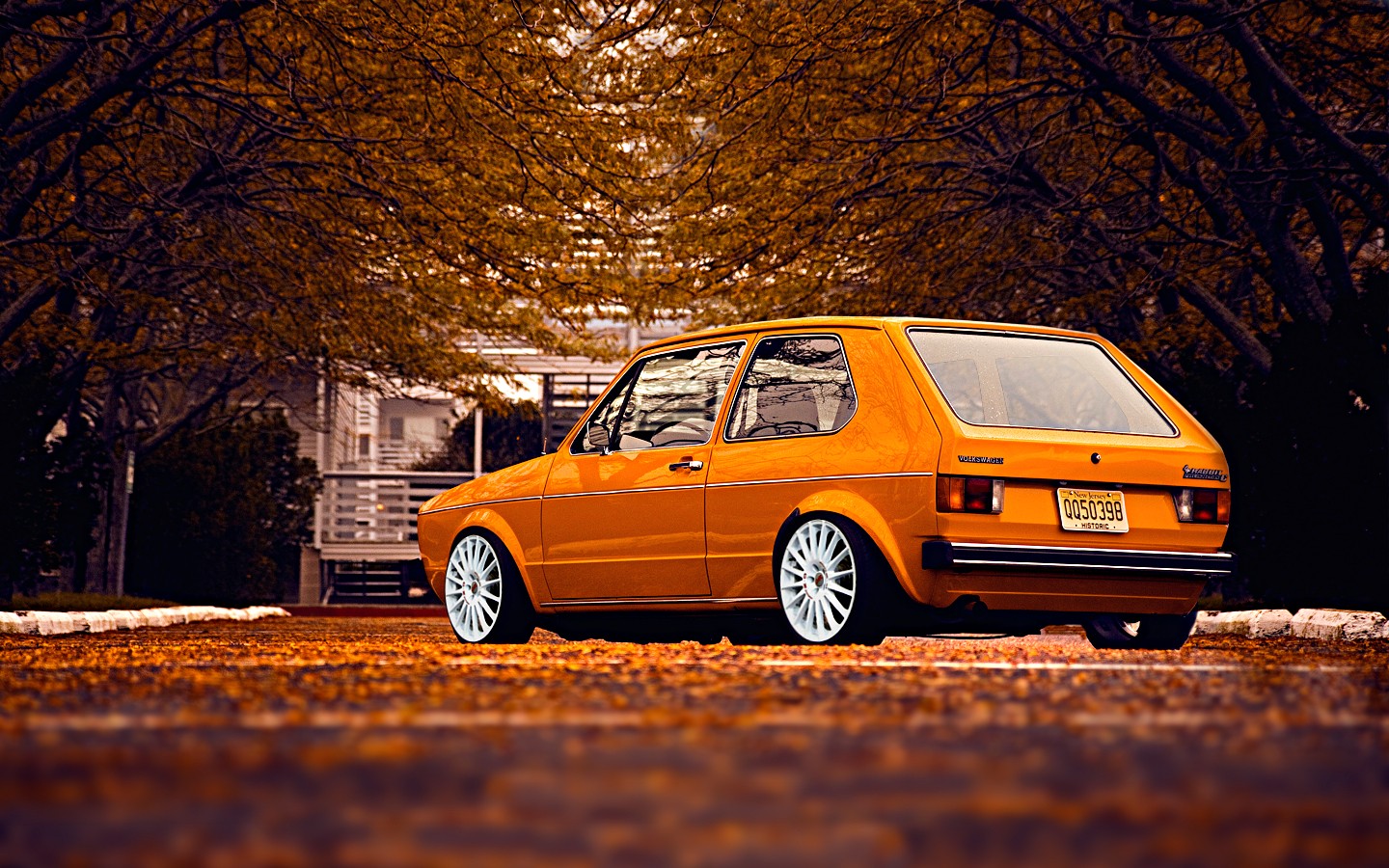 Car Old Car Volkswagen Golf 1 Stance Orange Fall Leaves 1440x900