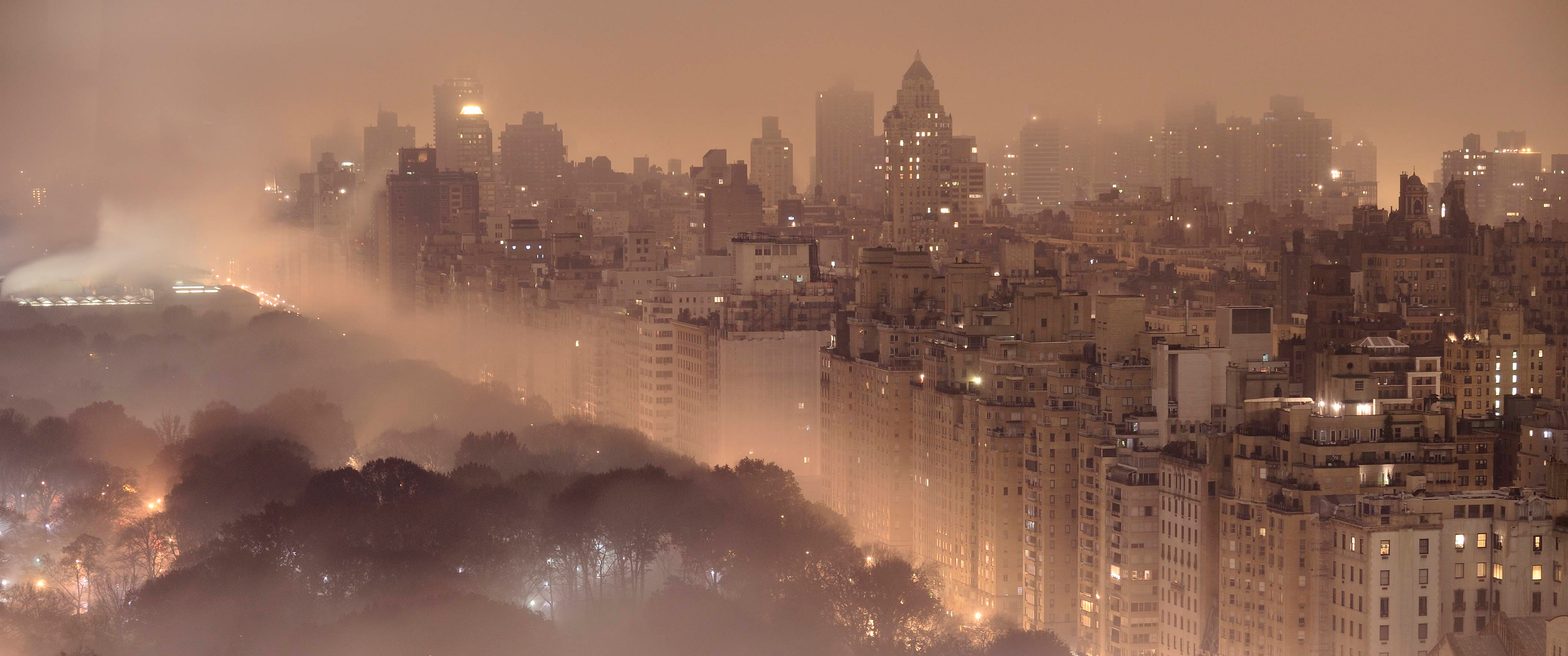 Cityscape New York City Manhattan Smog City Beige 3440x1440