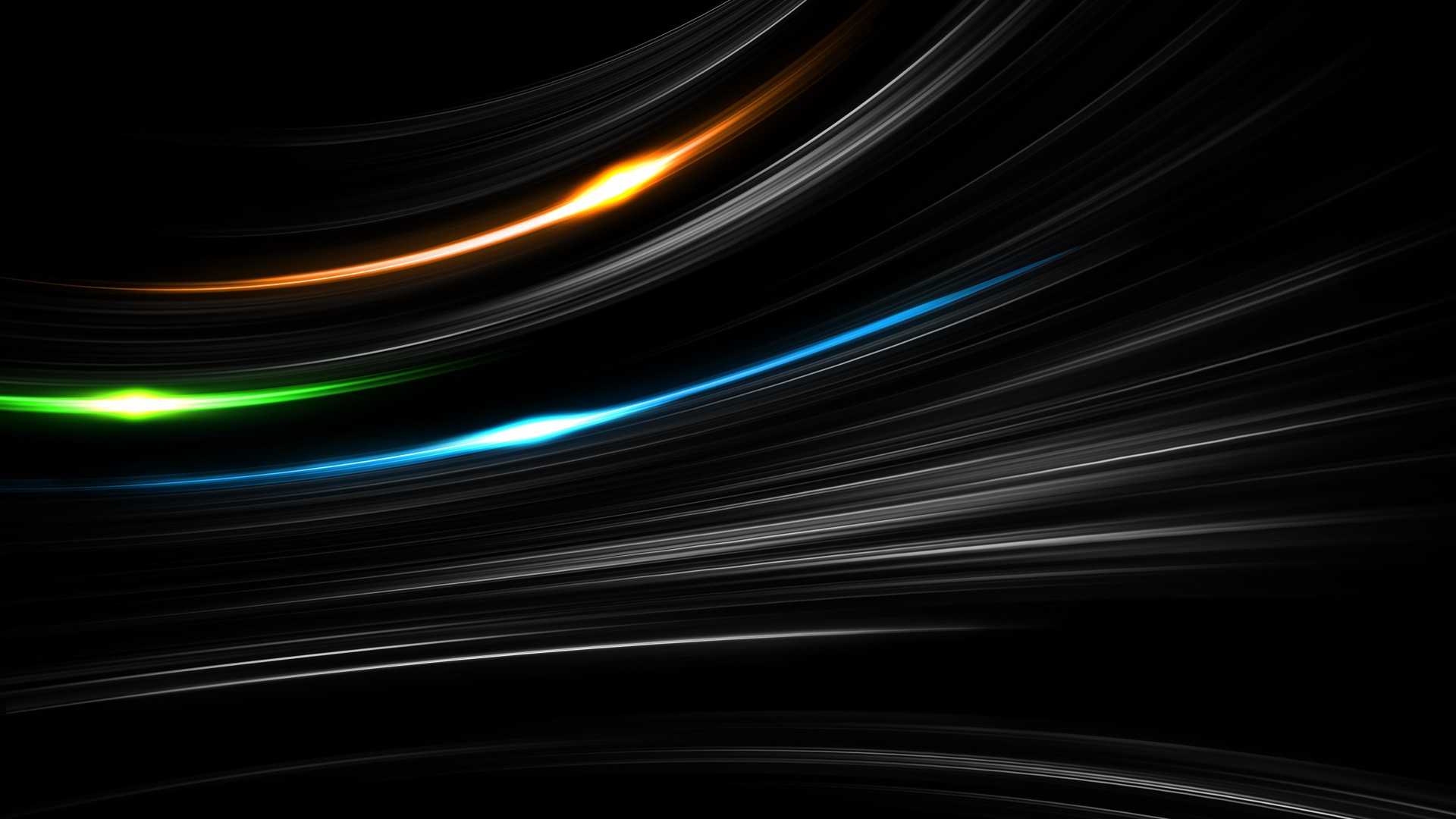 Minimalism Black Background Digital Art Abstract Lines Glowing Orange Blue Green Beam Selective Colo 1920x1080