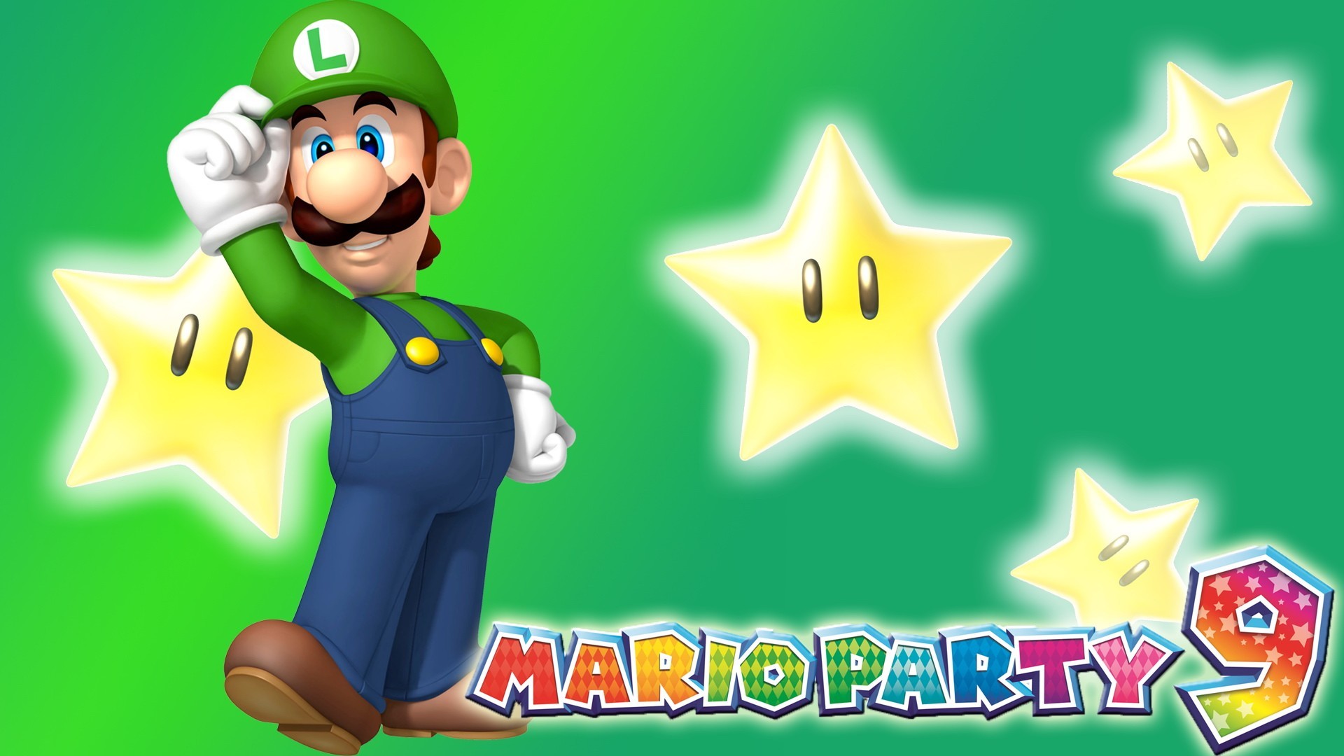 Mario Party Luigi Video Games Nintendo Stars Green Background 1920x1080