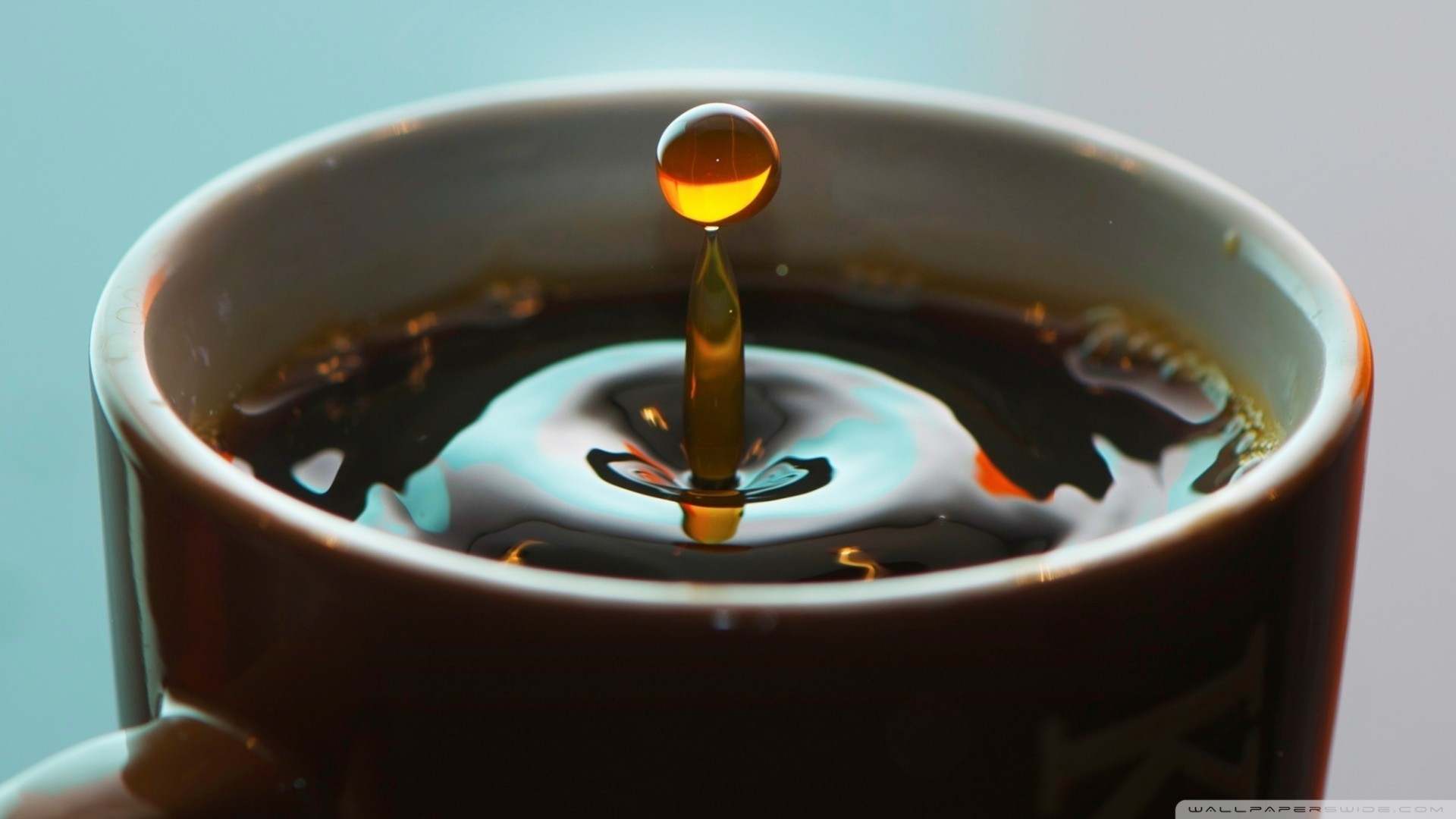 Liquid Coffee Water Drops Mugs Splashes 1920x1080