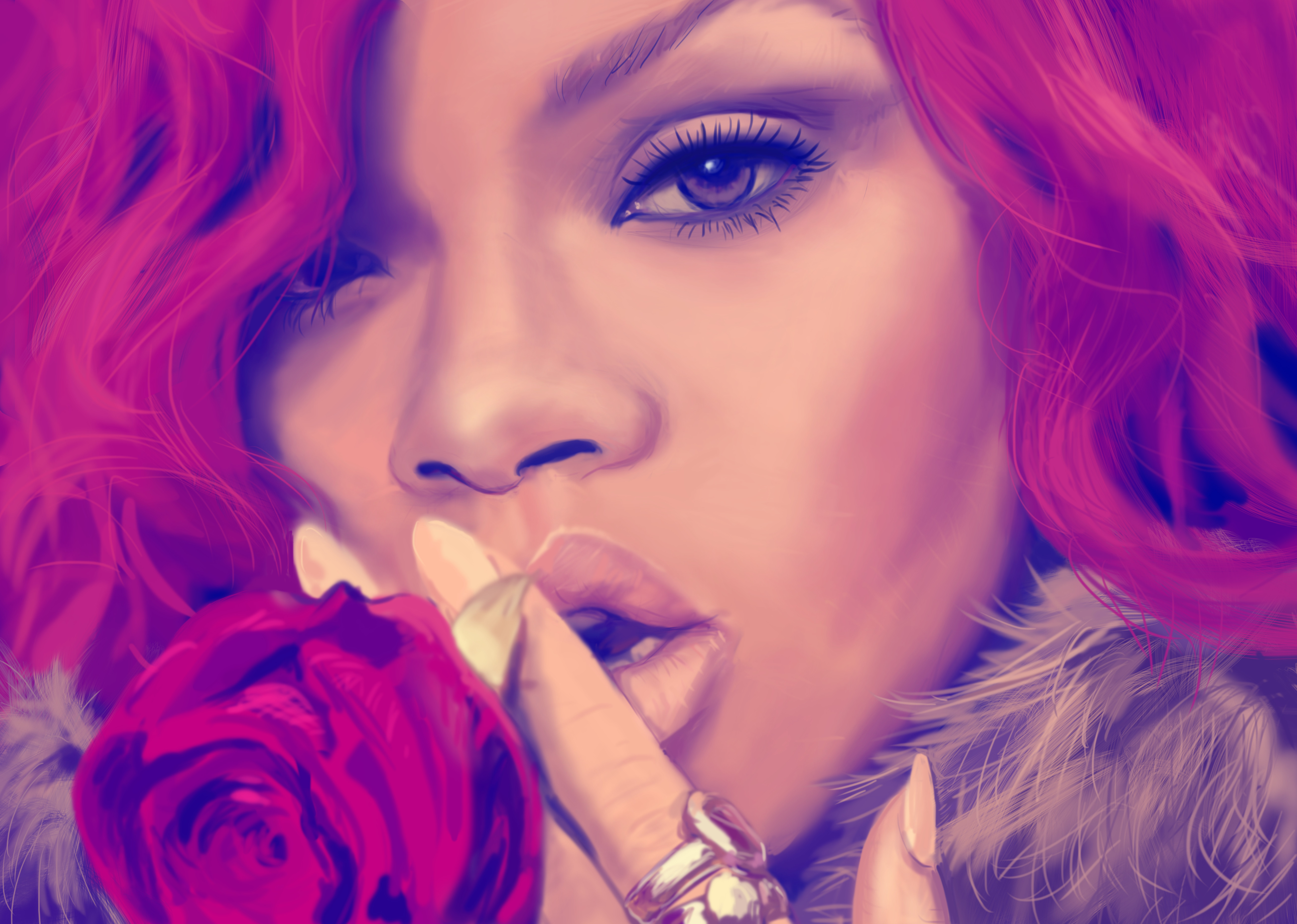 Rihanna Actress Singer Barbadian Face Painting Artistic Pink Hair 5227x3726