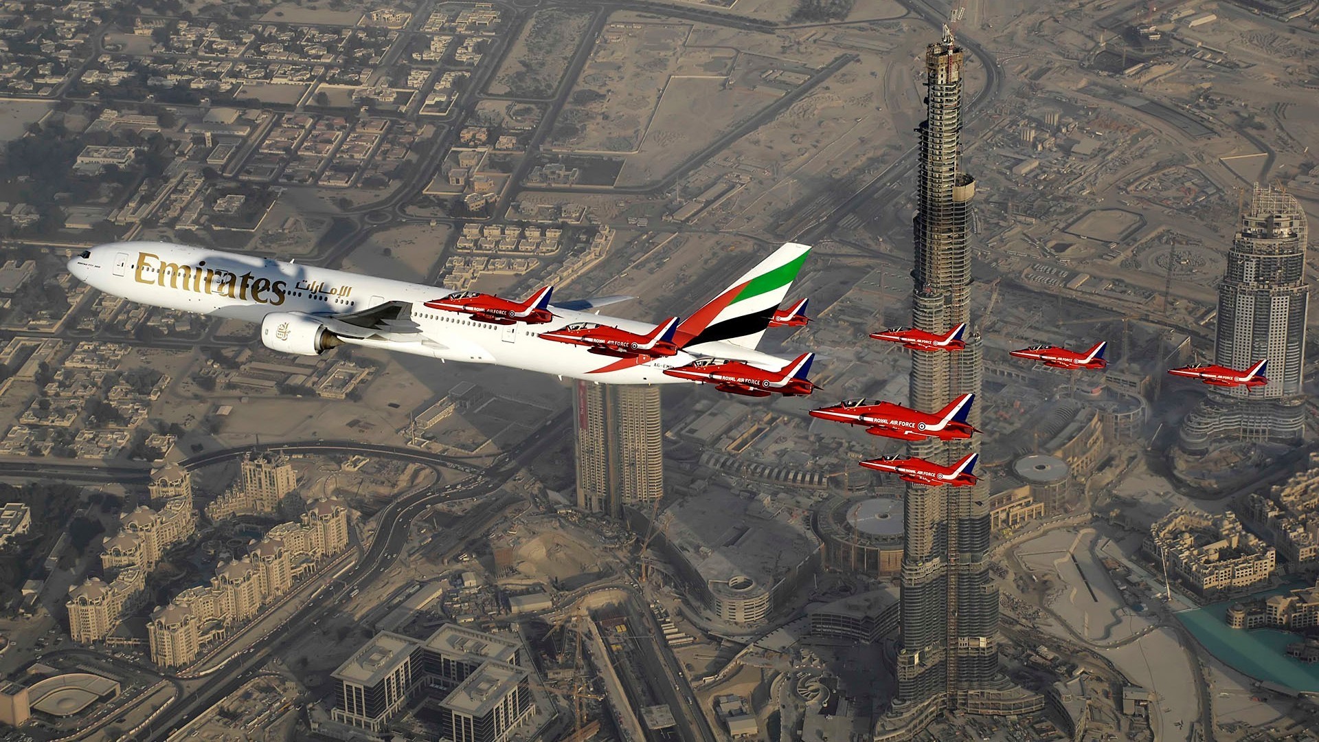 Aircraft Cityscape Boeing Dubai Burj Khalifa Jet Fighter Passenger Aircraft Emirates 1920x1080