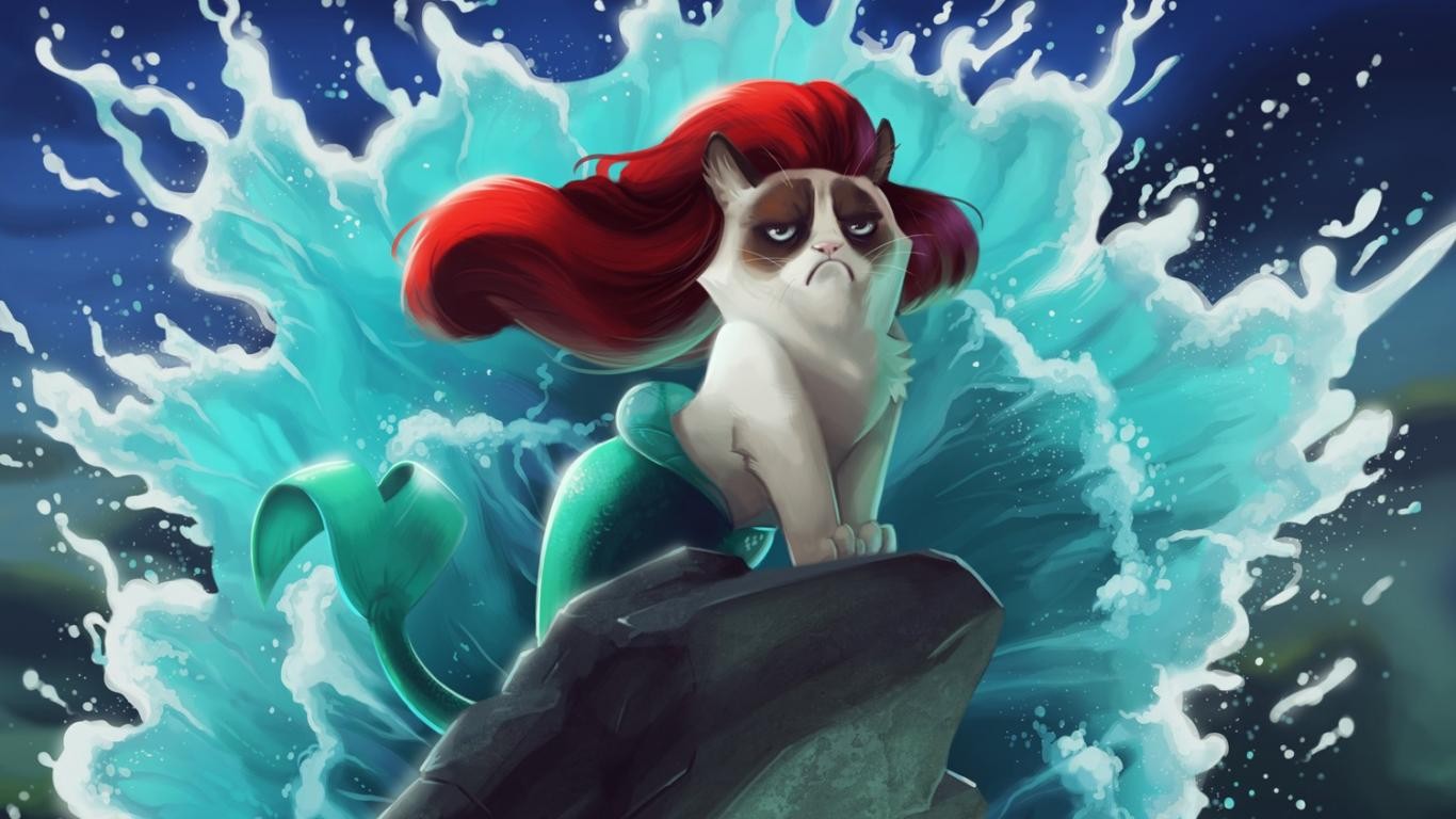 Cats Grumpy Cat The Little Mermaid Disney Humor 1366x768