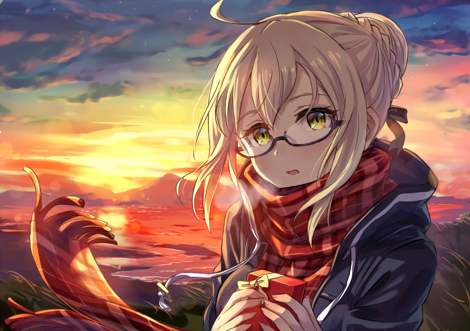 Saber Fate Series Heroine X Blonde Yellow Eyes Glasses Face 1920x1355