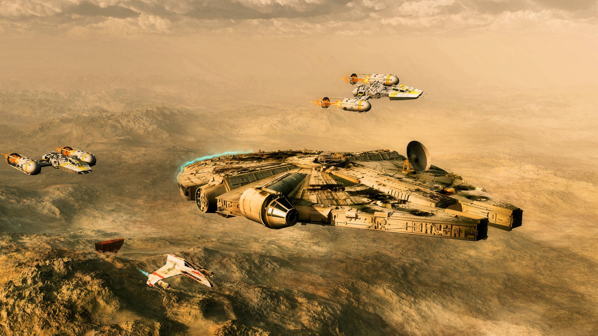 Digital Art Science Fiction Star Wars Millennium Falcon Y Wing Artwork Spaceship 1920x1080