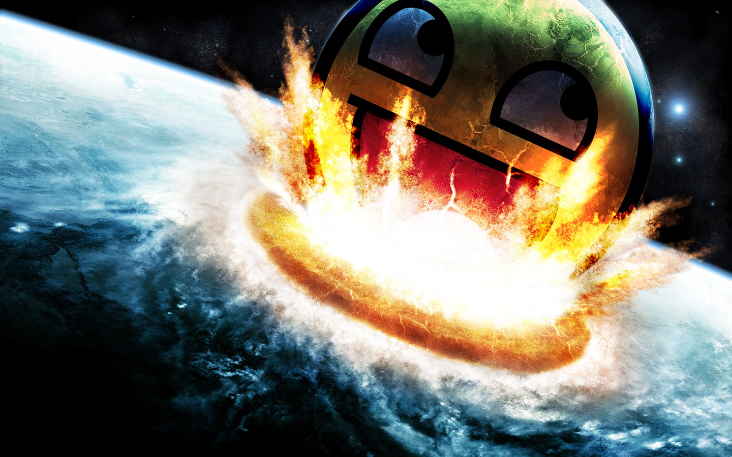 Awesome Face Explosion Space Planet Digital Art 1440x900