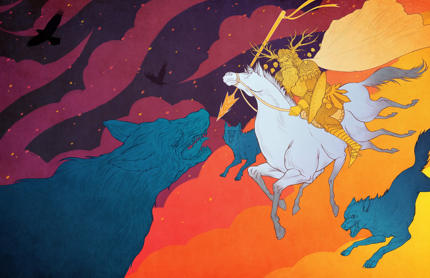 Mythology Clouds Horse Huginn Muninn Sleipnir Fenris Gungnir Horse Riding Colorful Wolf Myth Odin Fa 1680x1087