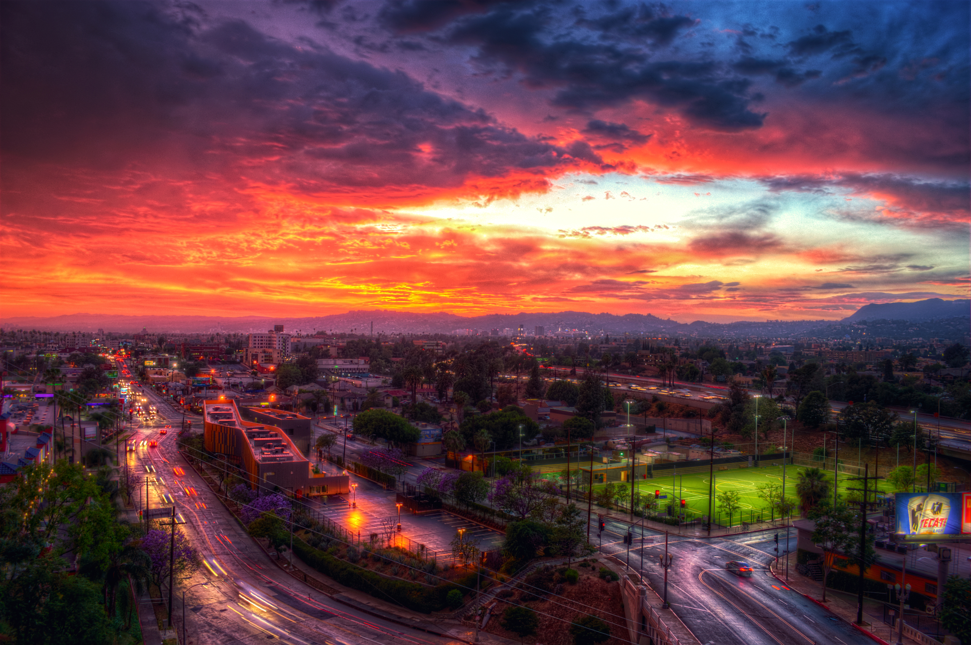 Los Angeles Sunset City Cityscape Sky Road Building HDR 3250x2161