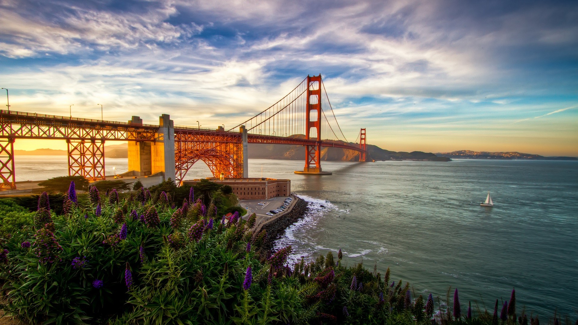 Golden Gate Bridge Bridge Sea Architecture Clouds Landscape San Francisco Bay 1920x1080