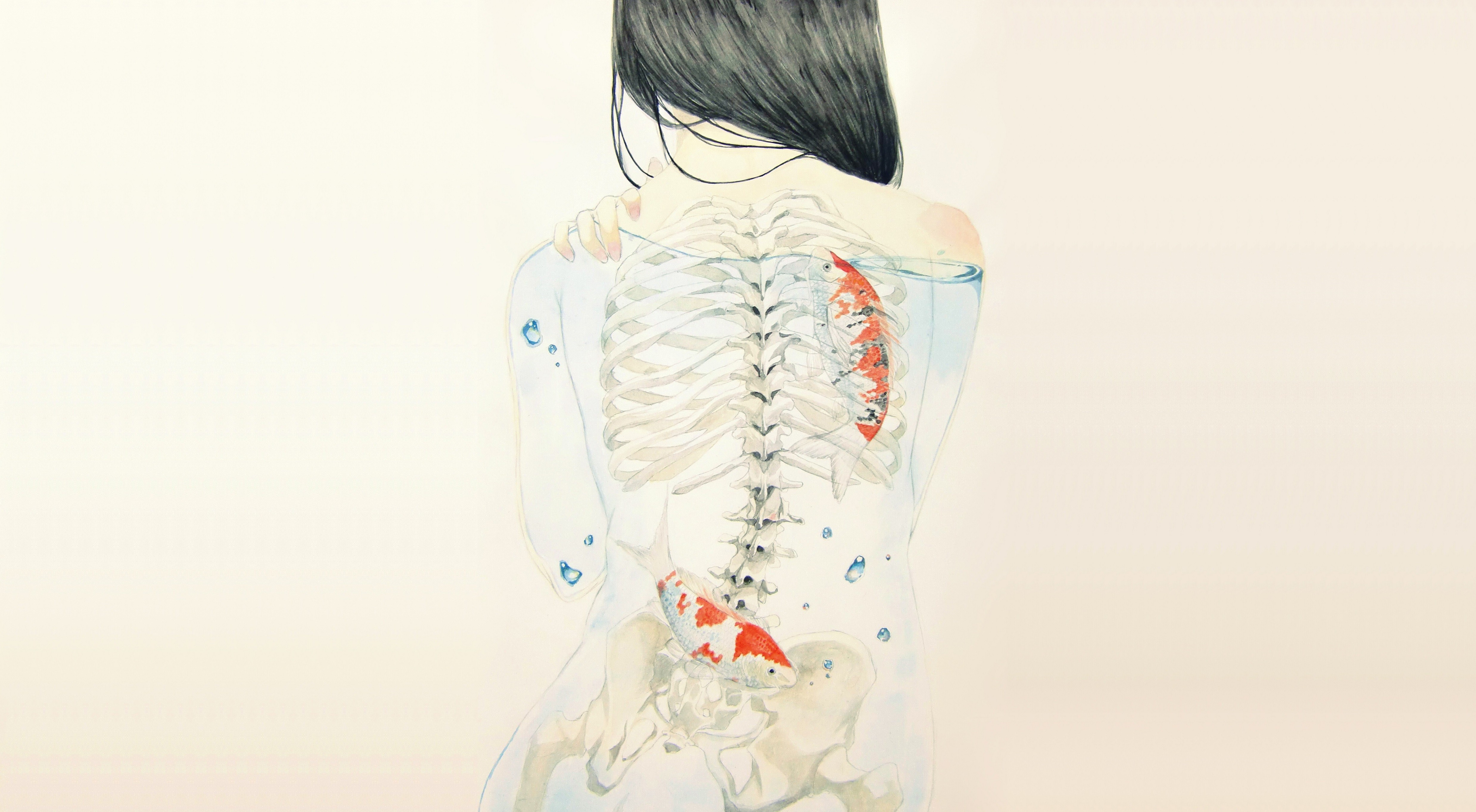 Artwork Drawing Skeleton Back X Rays Rear View Fish Fantasy Art 4955x2728