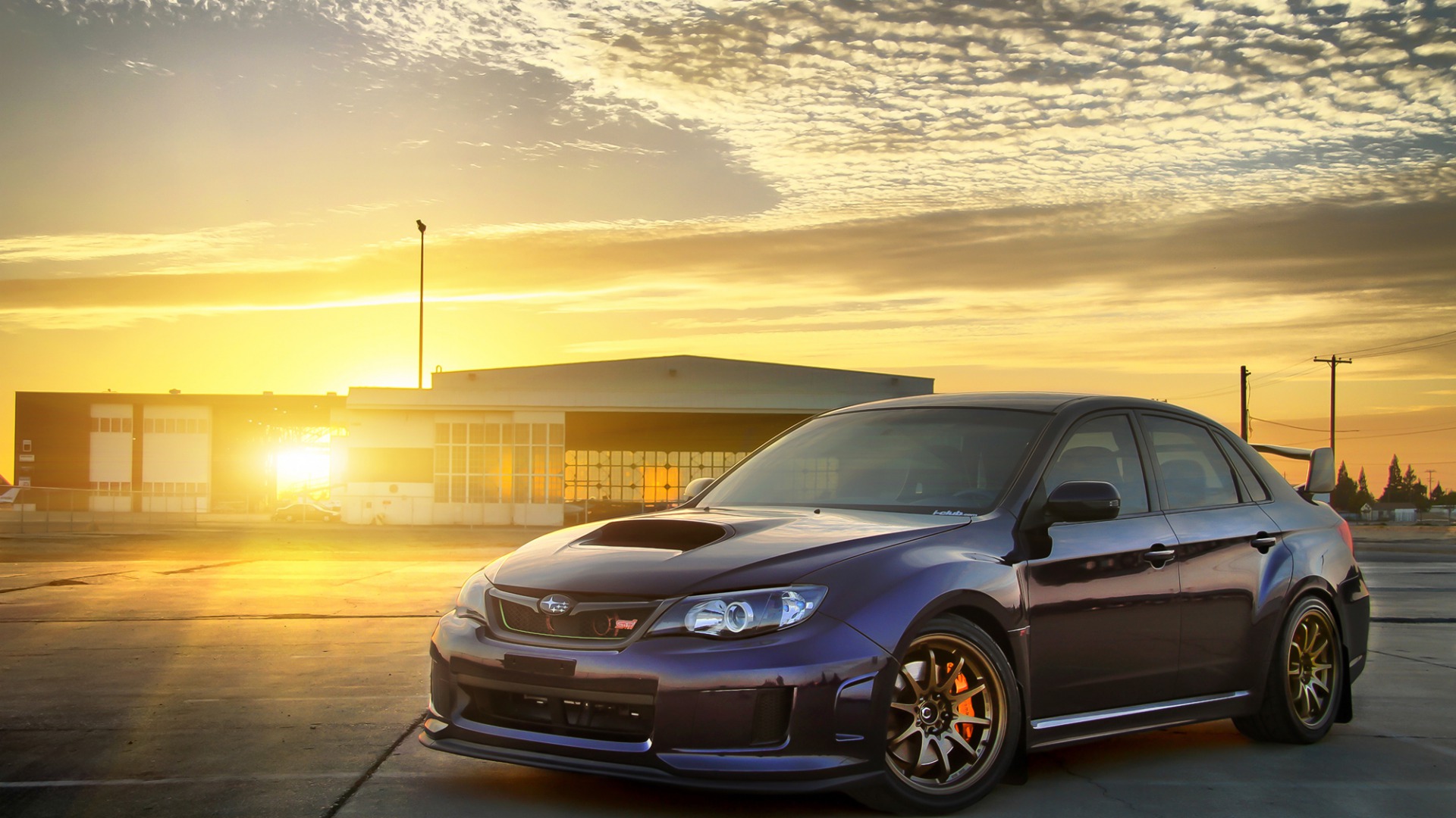 Subaru Impreza Car WRX STi Vehicle Clouds Sunlight Colored Wheels 1920x1080