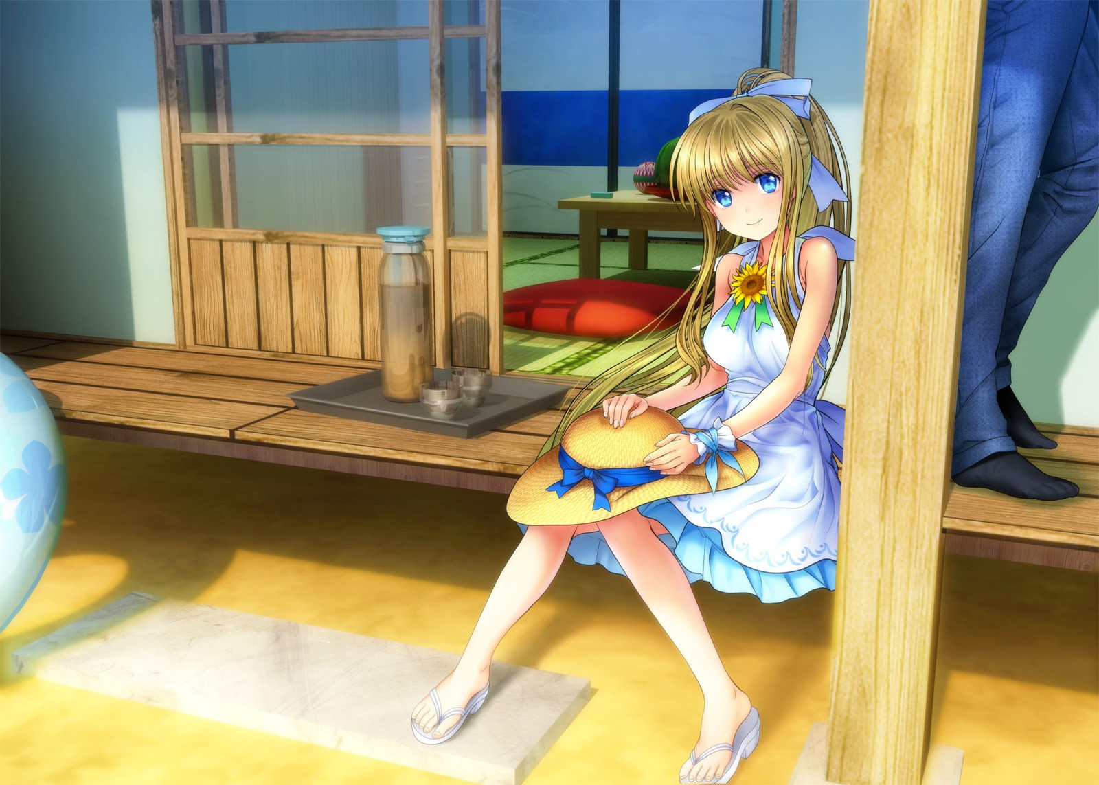 Anime Anime Girls Air Anime Kamio Misuzu Dress Long Hair Blonde Blue Eyes Legs 1600x1143