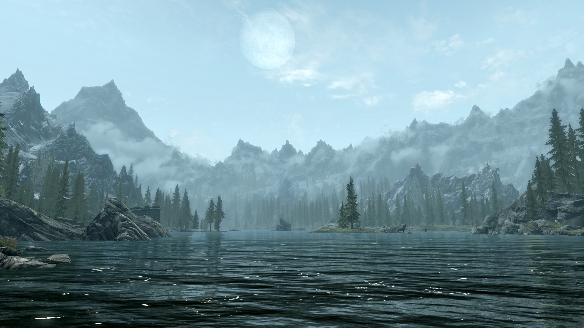 The Elder Scrolls V Skyrim Tamriel Moon Mountains Video Games 1920x1080