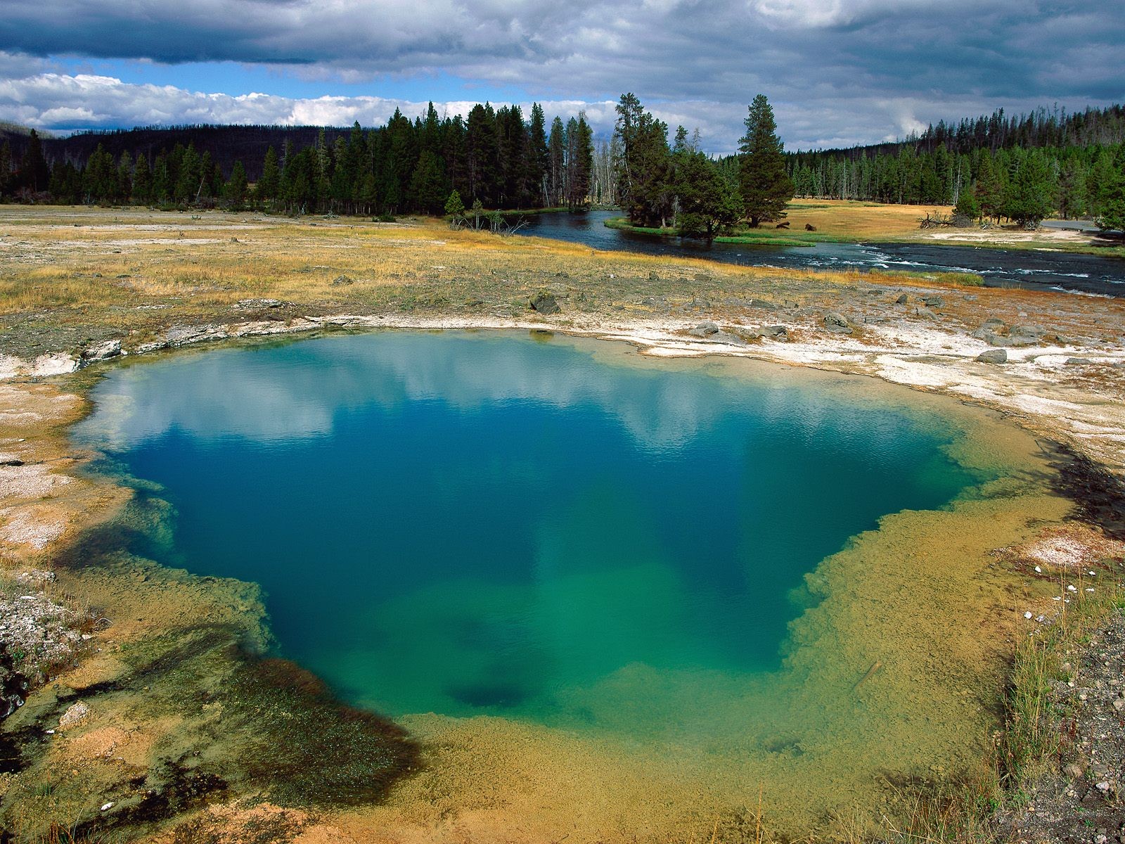 Yellowstone National Park Hot Spring River Nature Water Landscape 1600x1200
