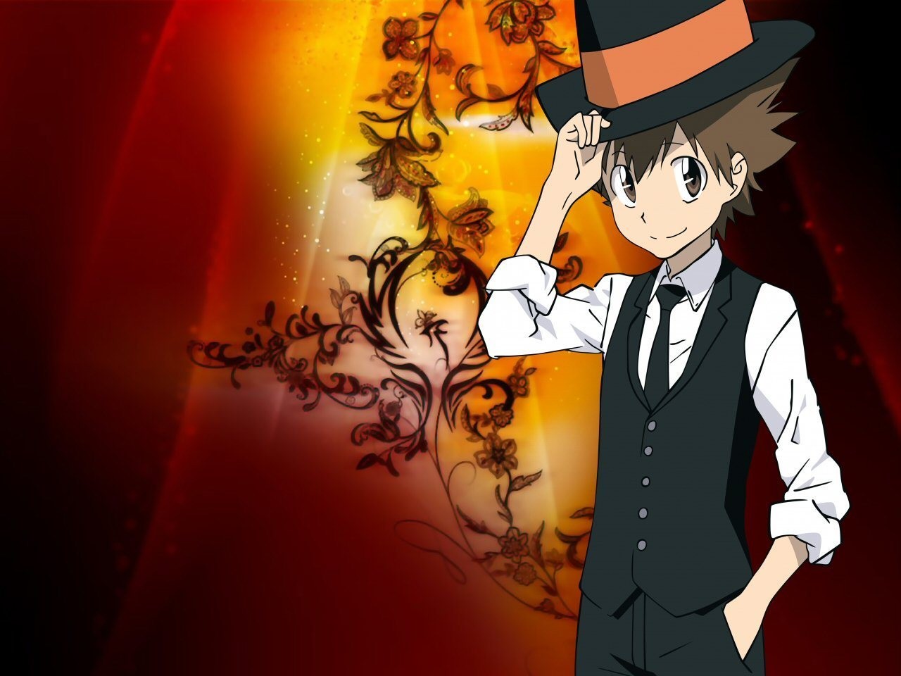 Katekyo Hitman Reborn Sawada Tsunayoshi Anime Boys Suits Hat 1280x960