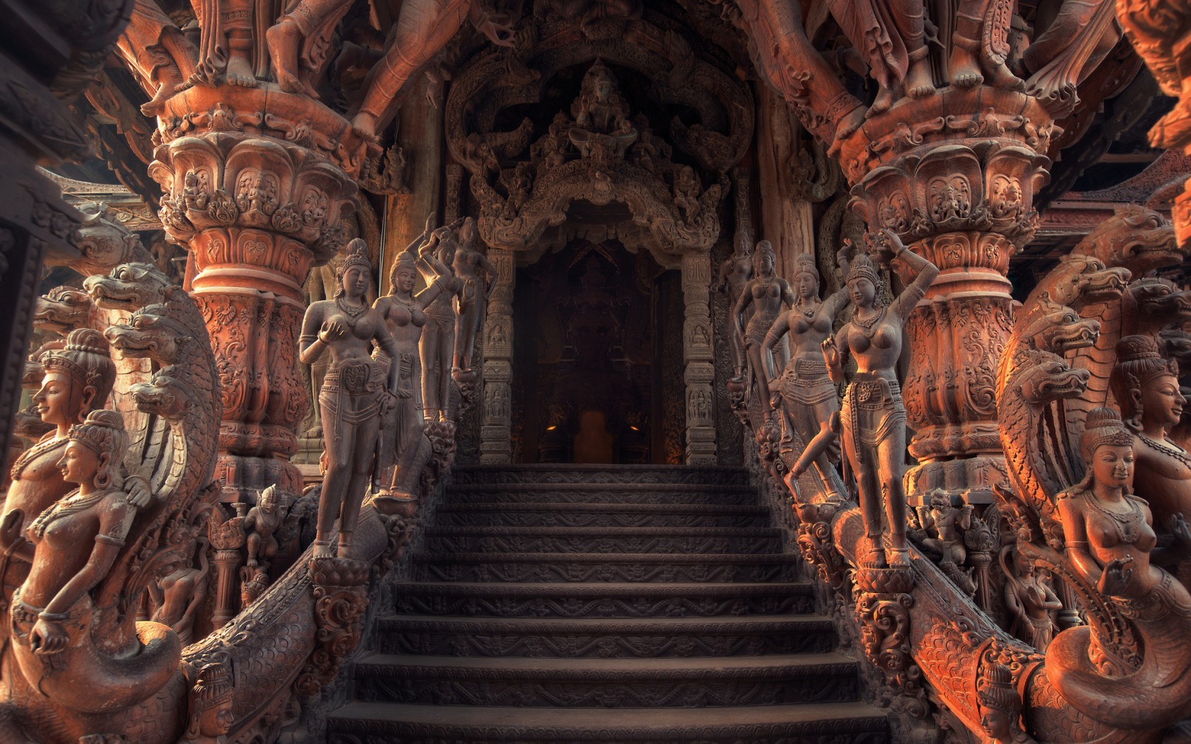 Architecture Interior Staircase HDR India Religion Sculpture Women Dragon Door Hindu Architecture Hi 1680x1050