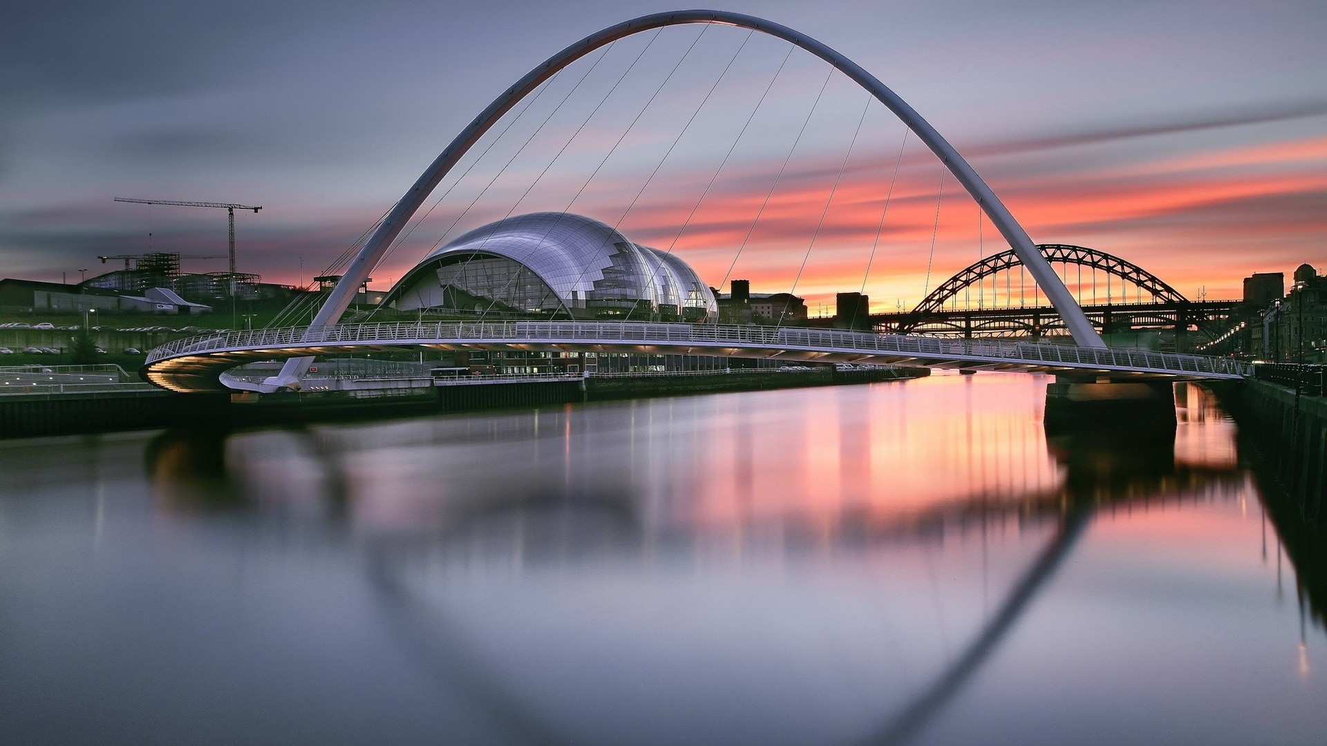 Cityscape Architecture City Building Urban Newcastle England UK Bridge Modern River Evening Sunset C 1920x1080