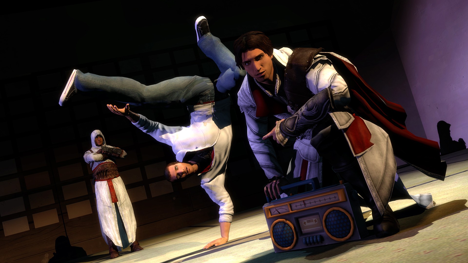 Assassins Creed Altair Ibn LaAhad Ezio Auditore Da Firenze Breakdance Render CGi Video Games 1920x1080