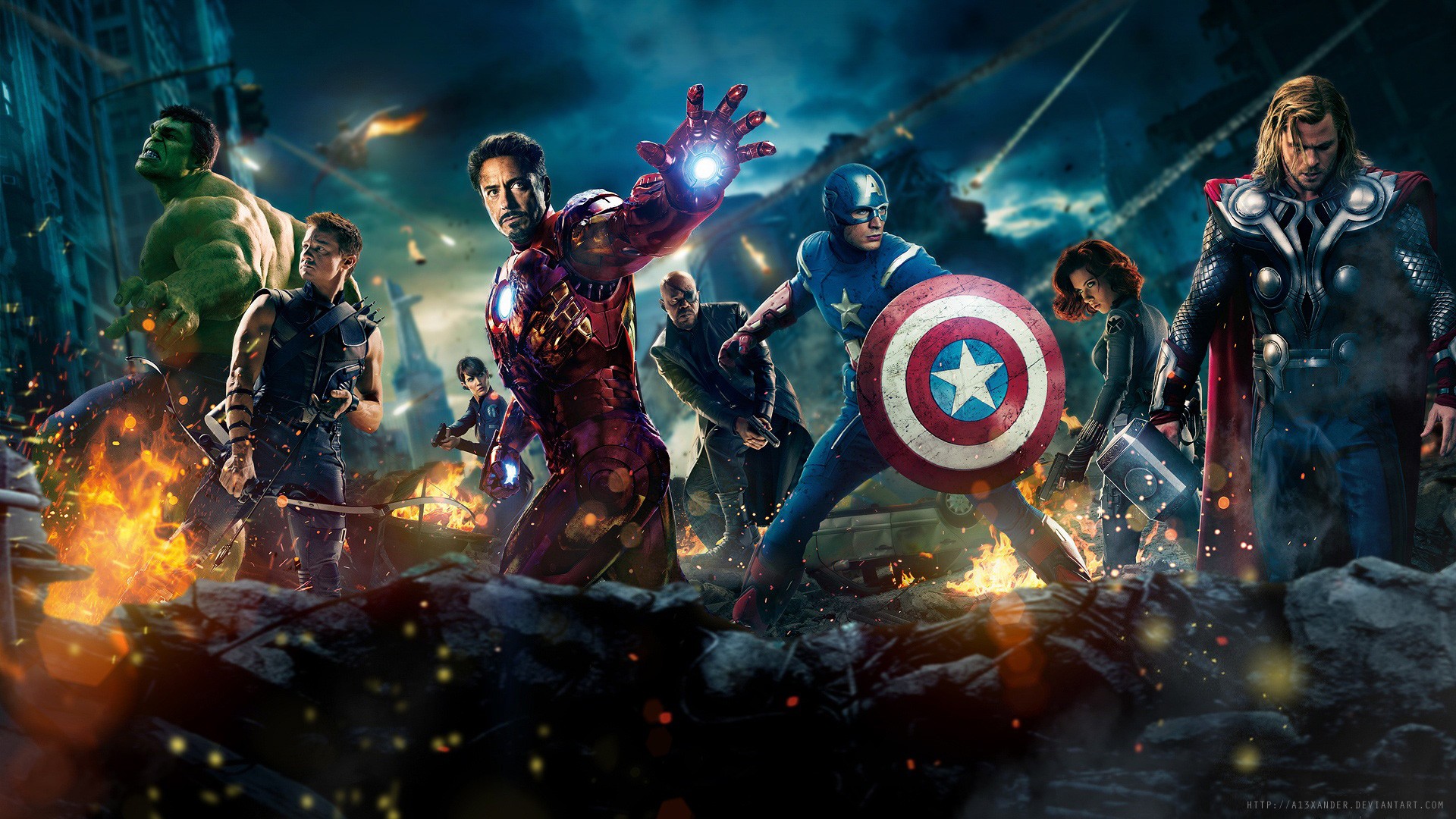 Movies The Avengers Tony Stark Captain America Steve Rogers Clint Barton Chris Hemsworth Jeremy Renn 1920x1080