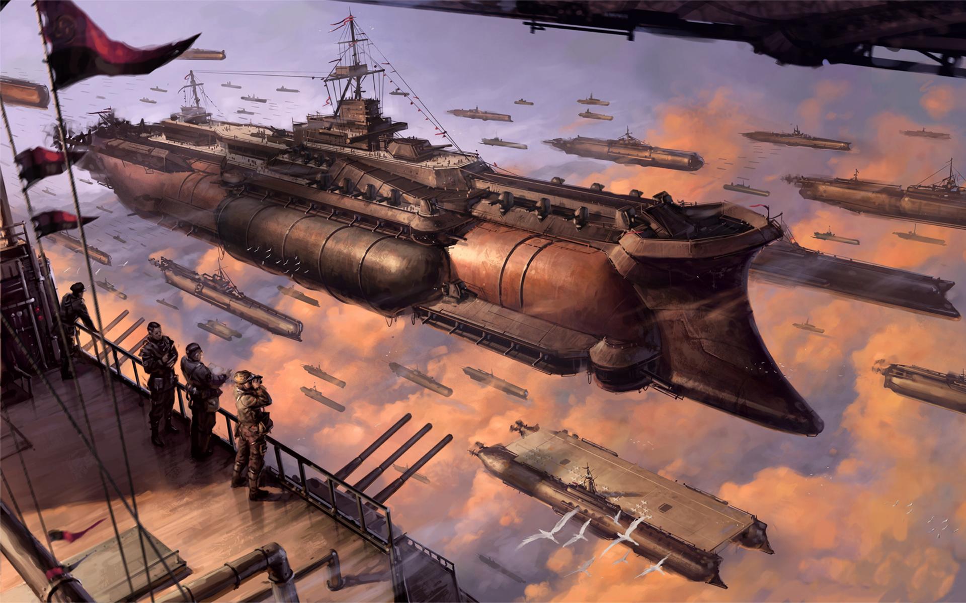 Fantasy Art Gunships Futuristic Artwork Steampunk Vehicle 1920x1200