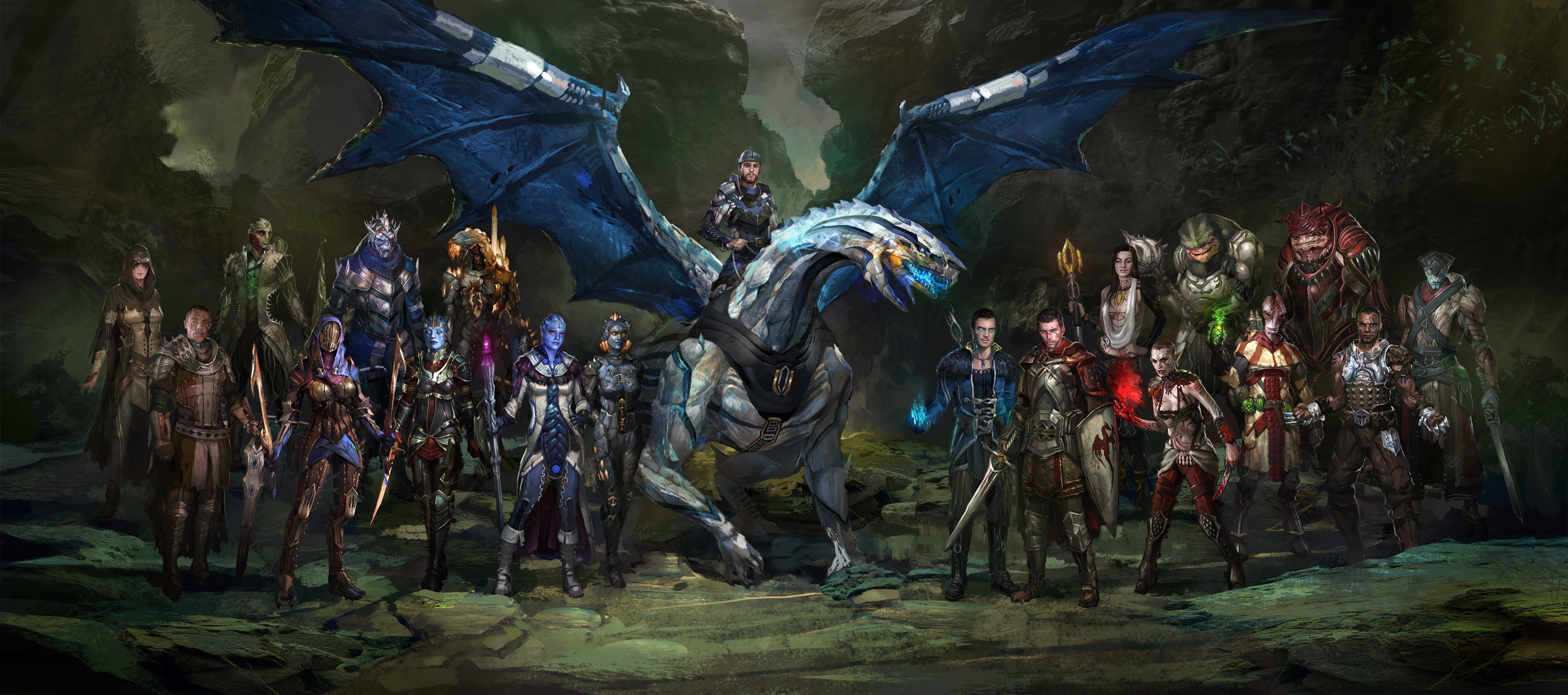 Fantasy Art Dragon Age Mass Effect Mash Ups Video Games 3500x1552