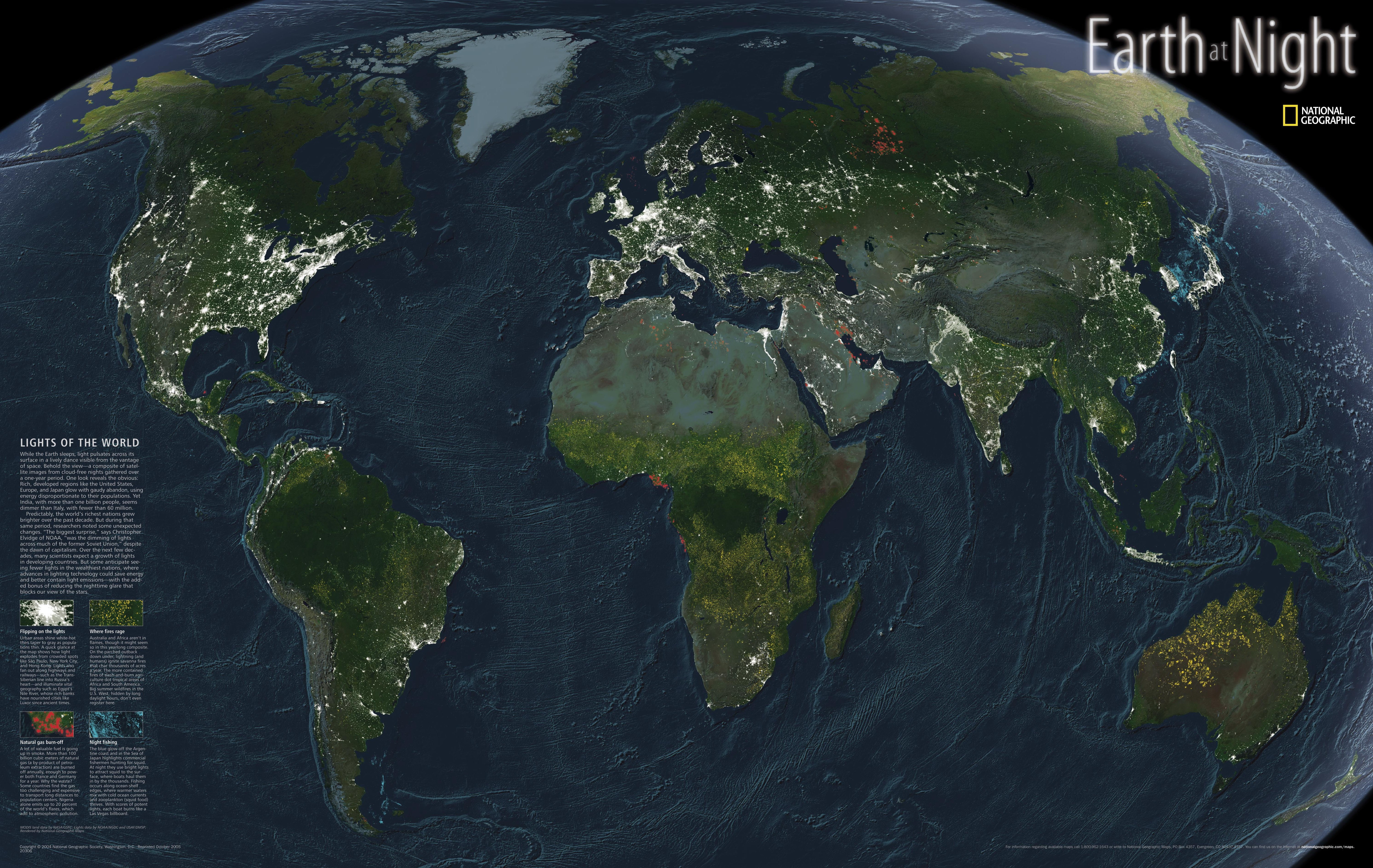 Earth National Geographic Information Lights Night Map 6000x3794