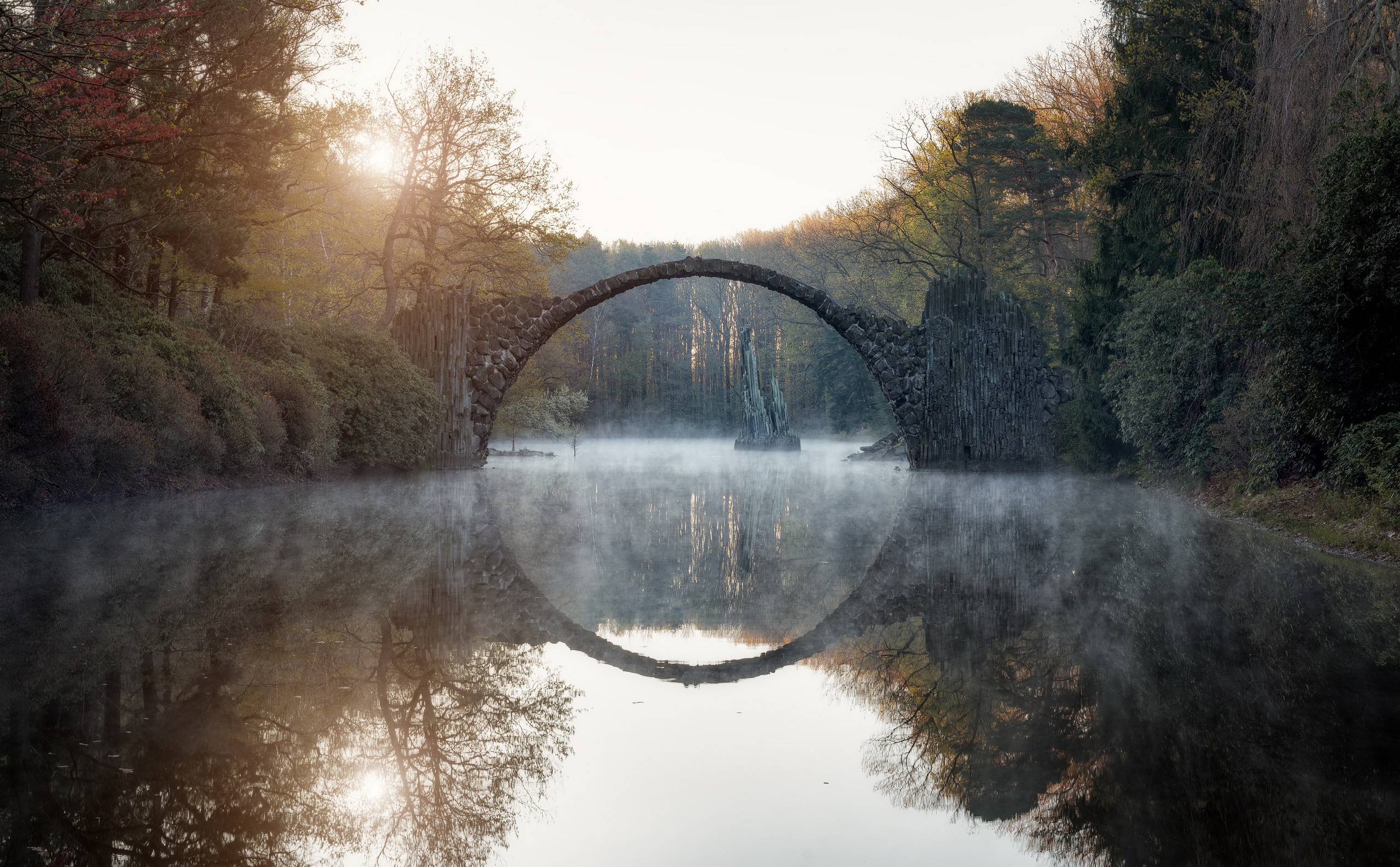 Devils Bridge River Reflection Bridge Germany Rock 2560x1585