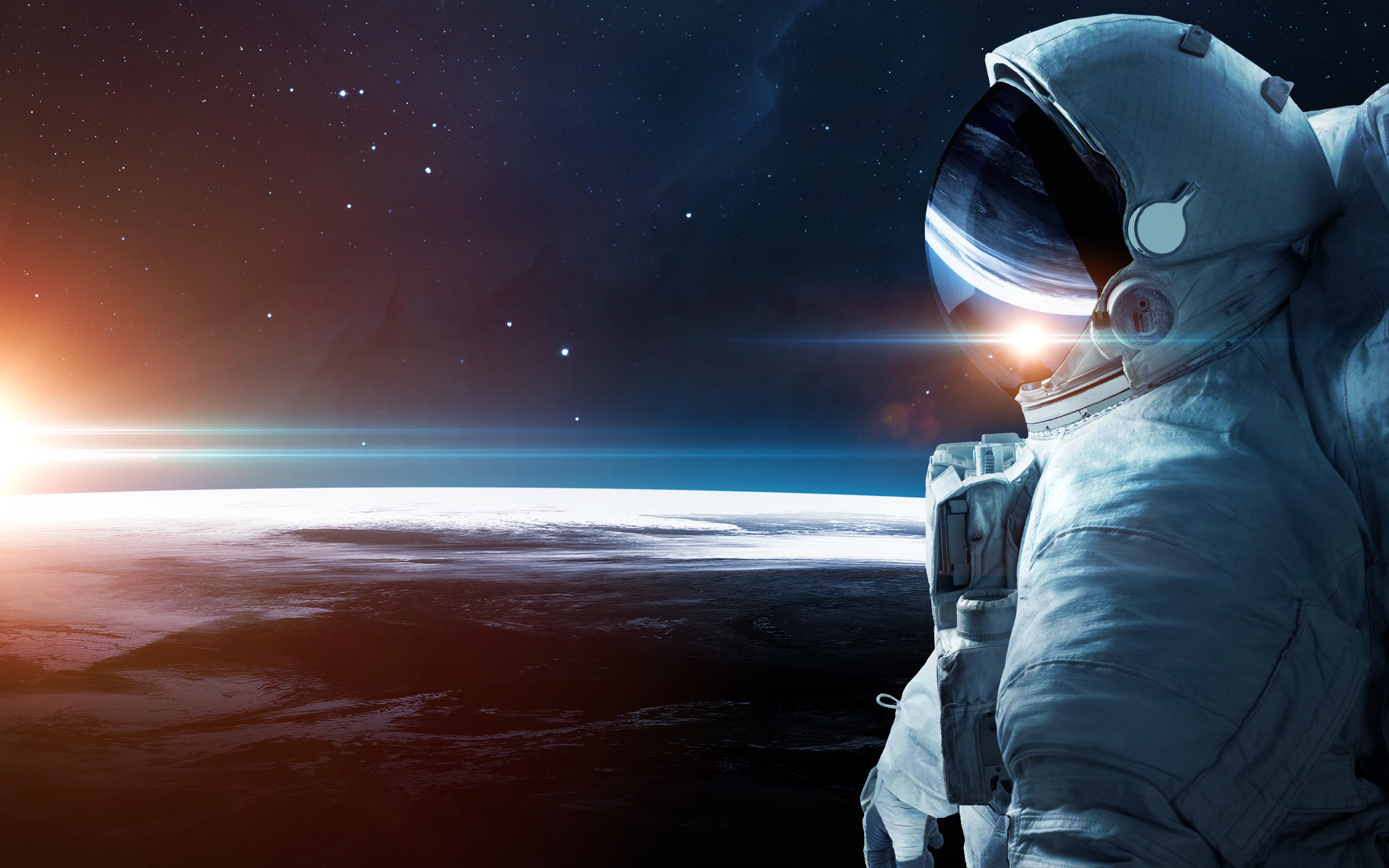 Astronaut Space Suit Space Planetscape Sunrise Stars 5200x3250