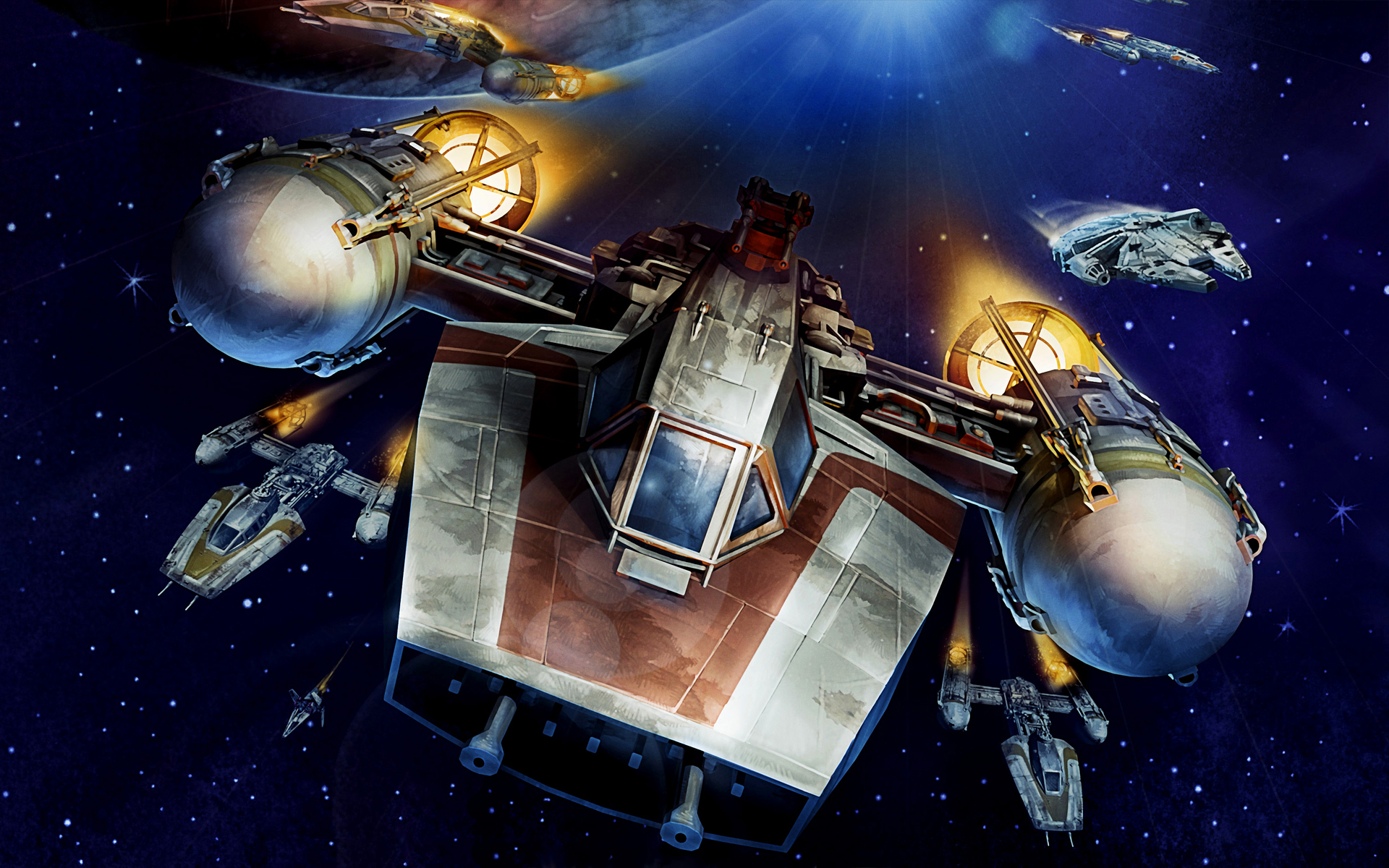 Star Wars Artwork Space Spaceship Y Wing Digital Art Millennium Falcon Star Wars Ships 1920x1200