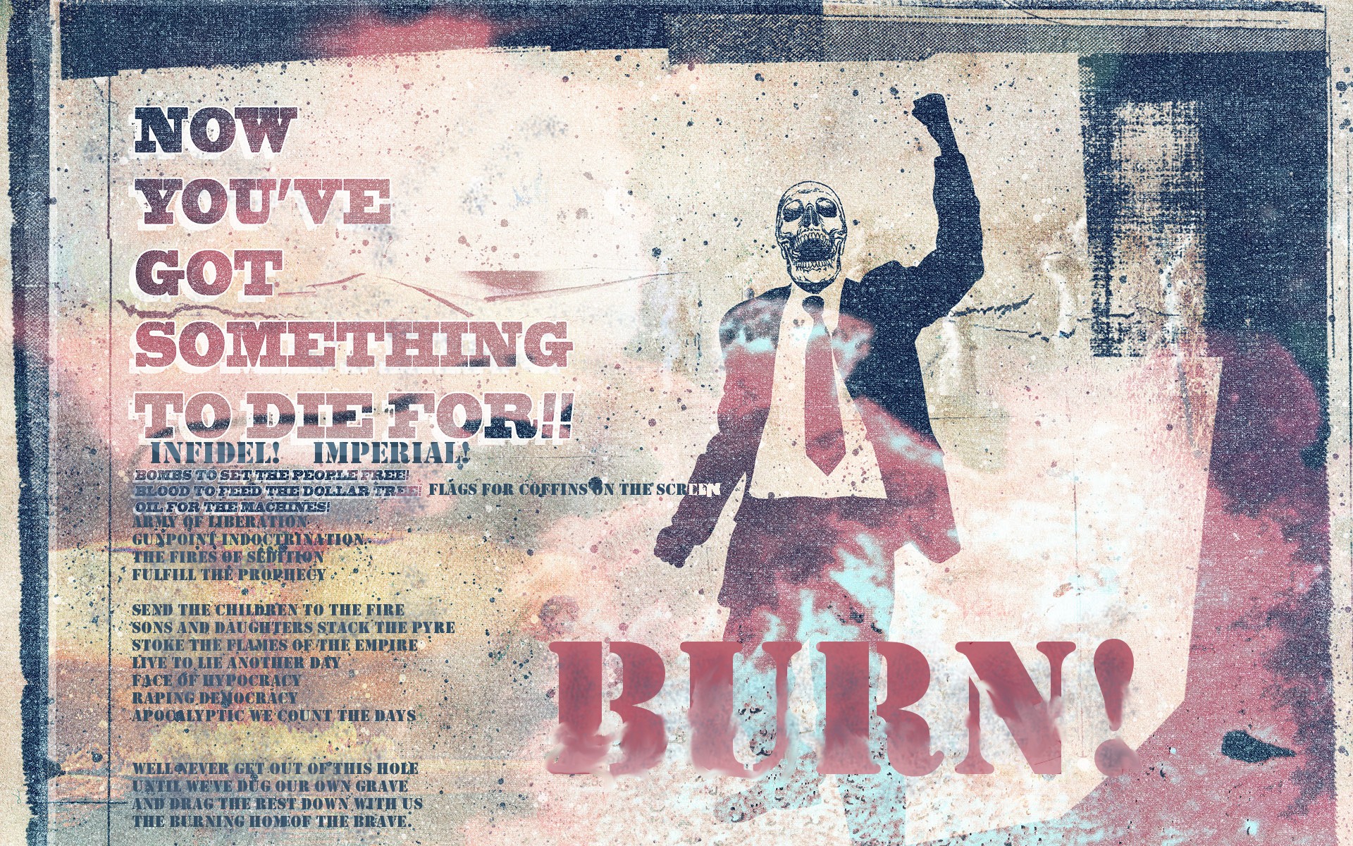 War Burning Burn Wall Graffiti Skull Digital Art Text Tie 1920x1200